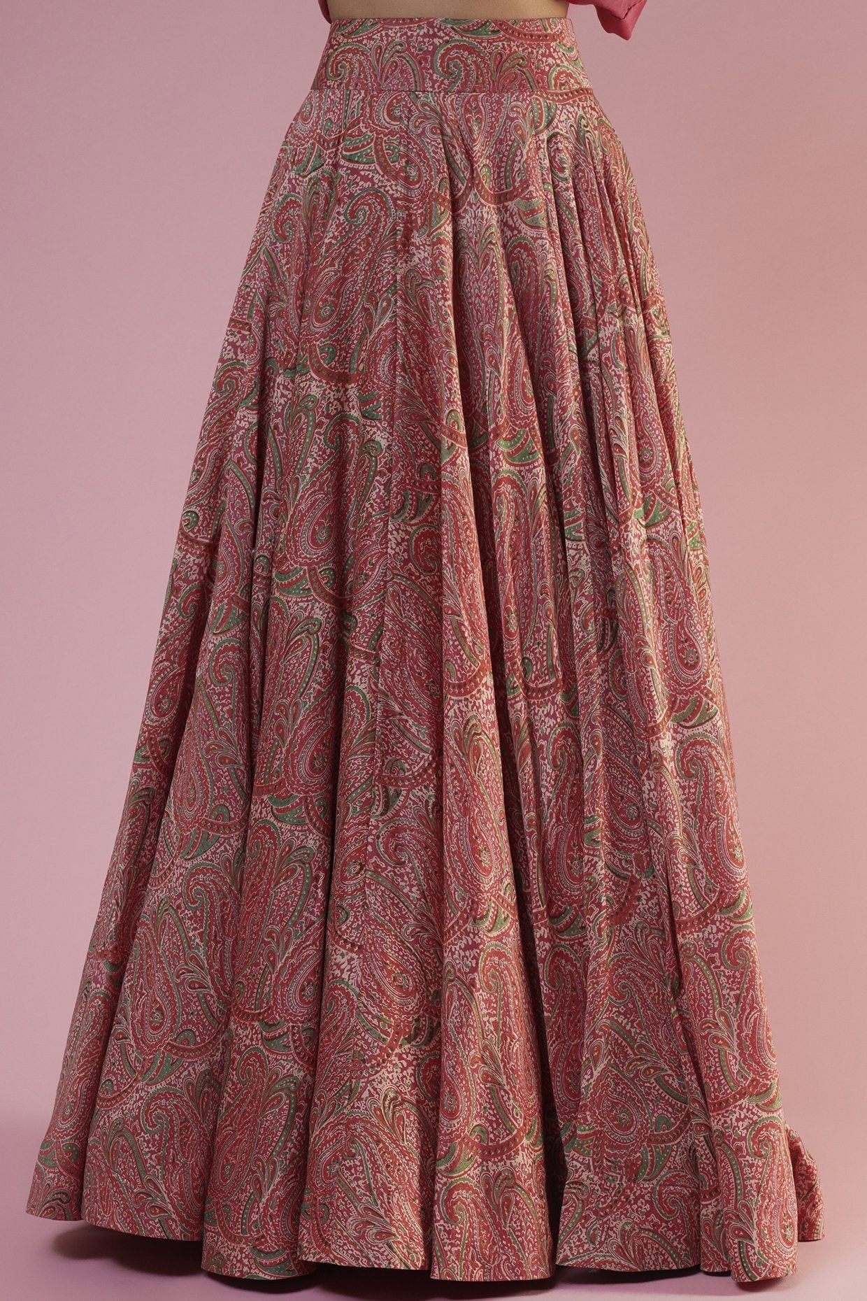 Pink Chanderi Printed Jacket Lehenga Set