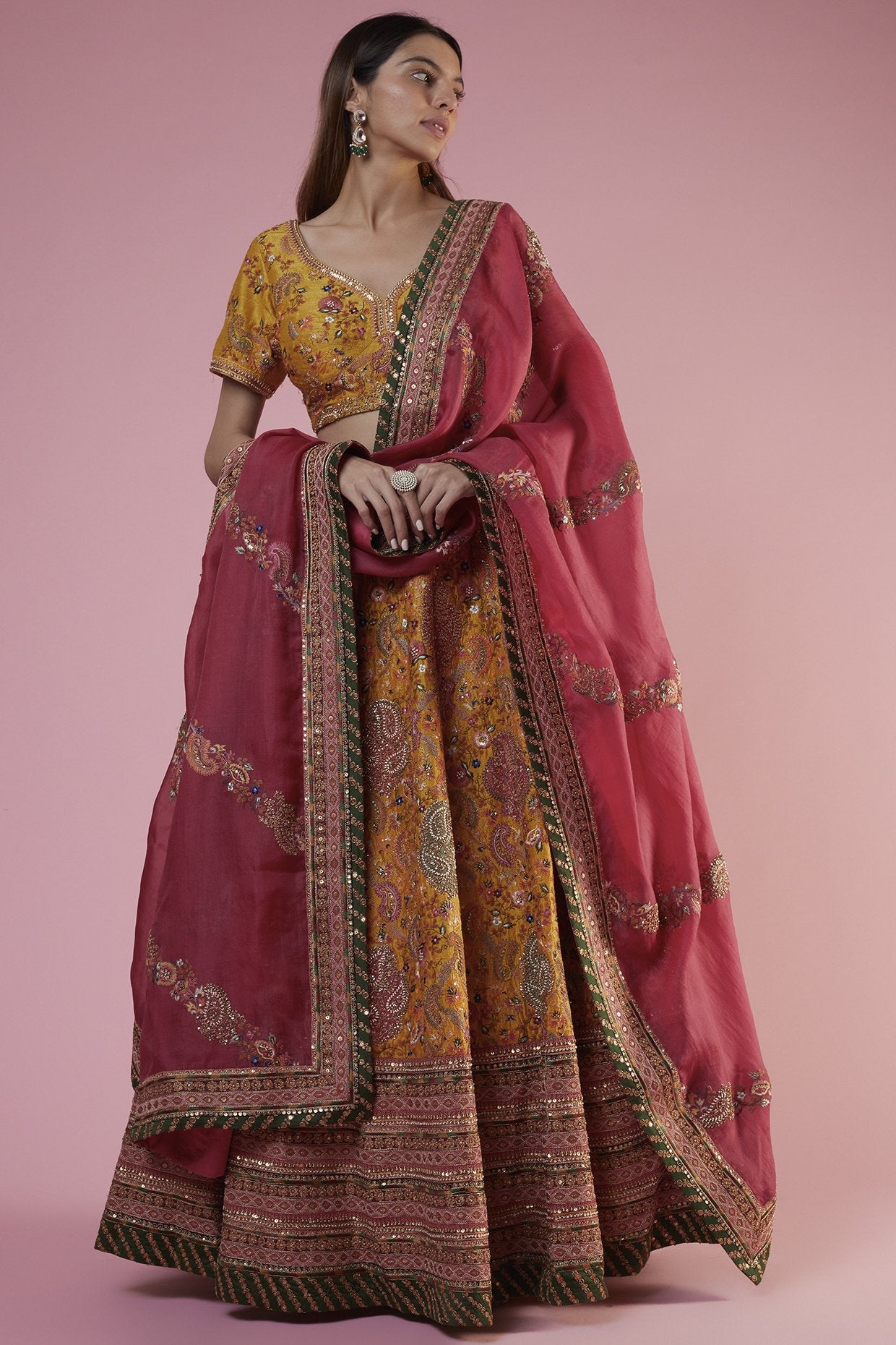 Yellow Dupion Embroidered Lehenga Set