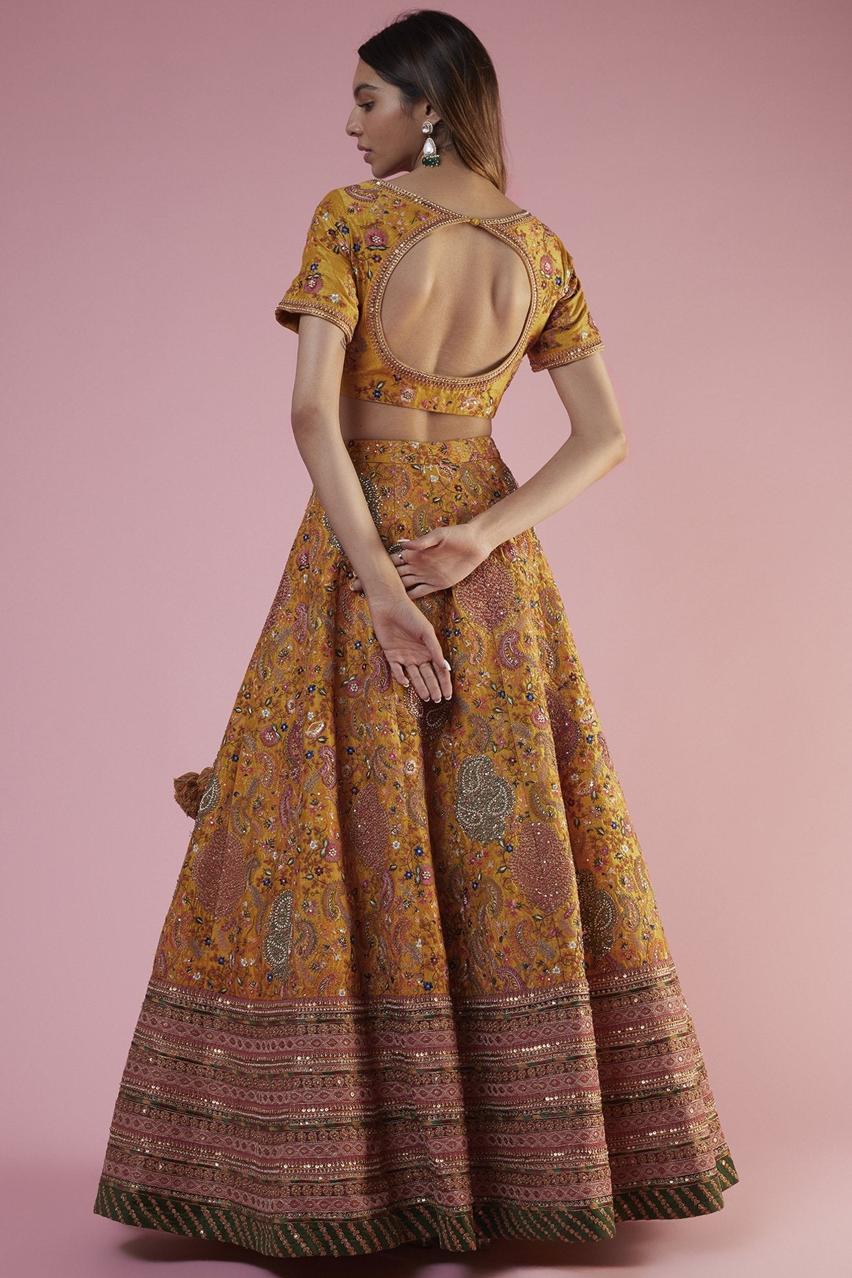 Yellow Dupion Embroidered Lehenga Set