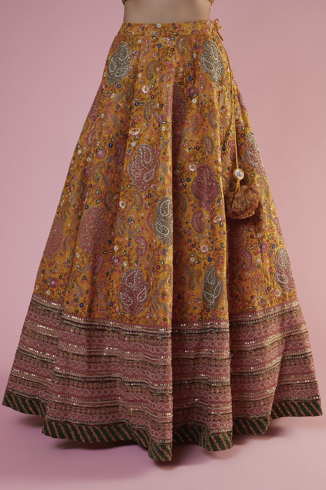 Yellow Dupion Embroidered Lehenga Set