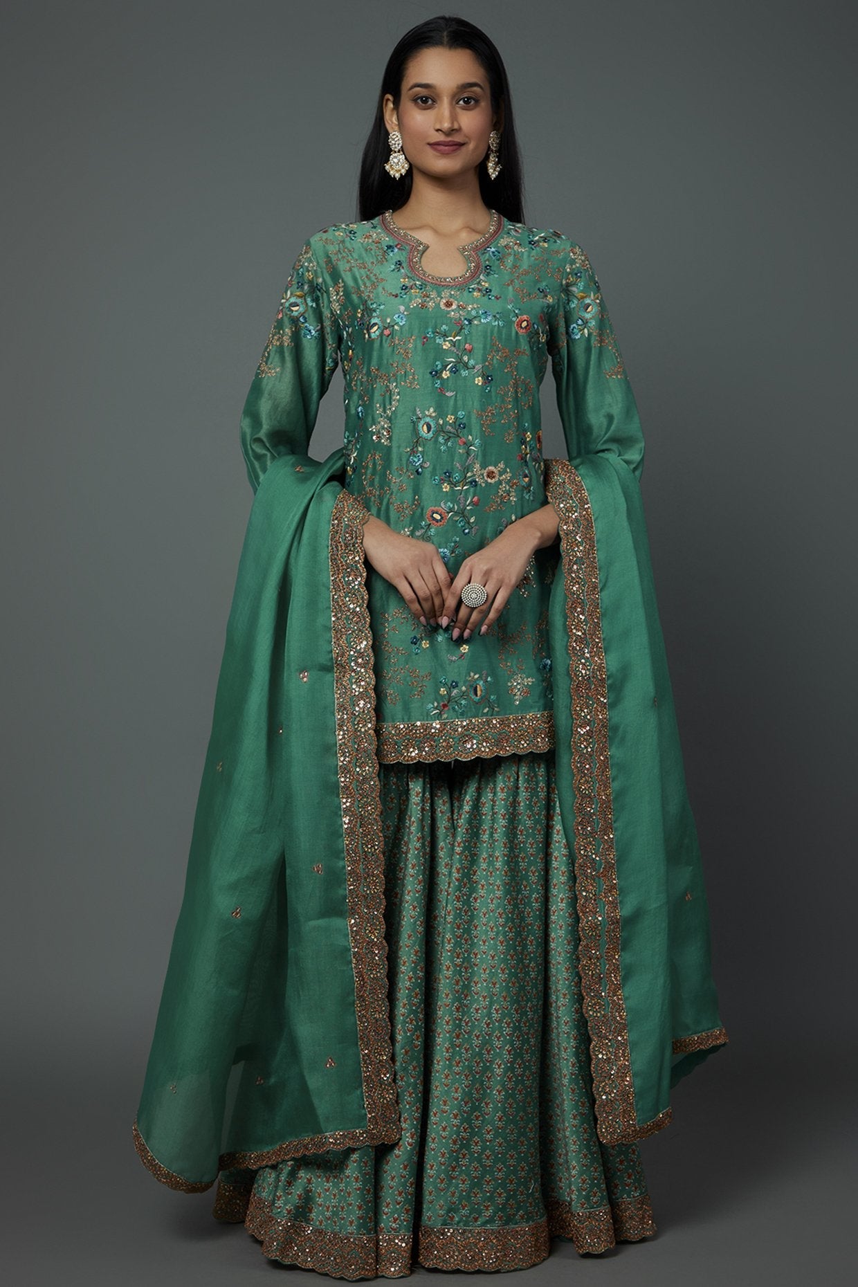 Green Chanderi Printed Sharara Set