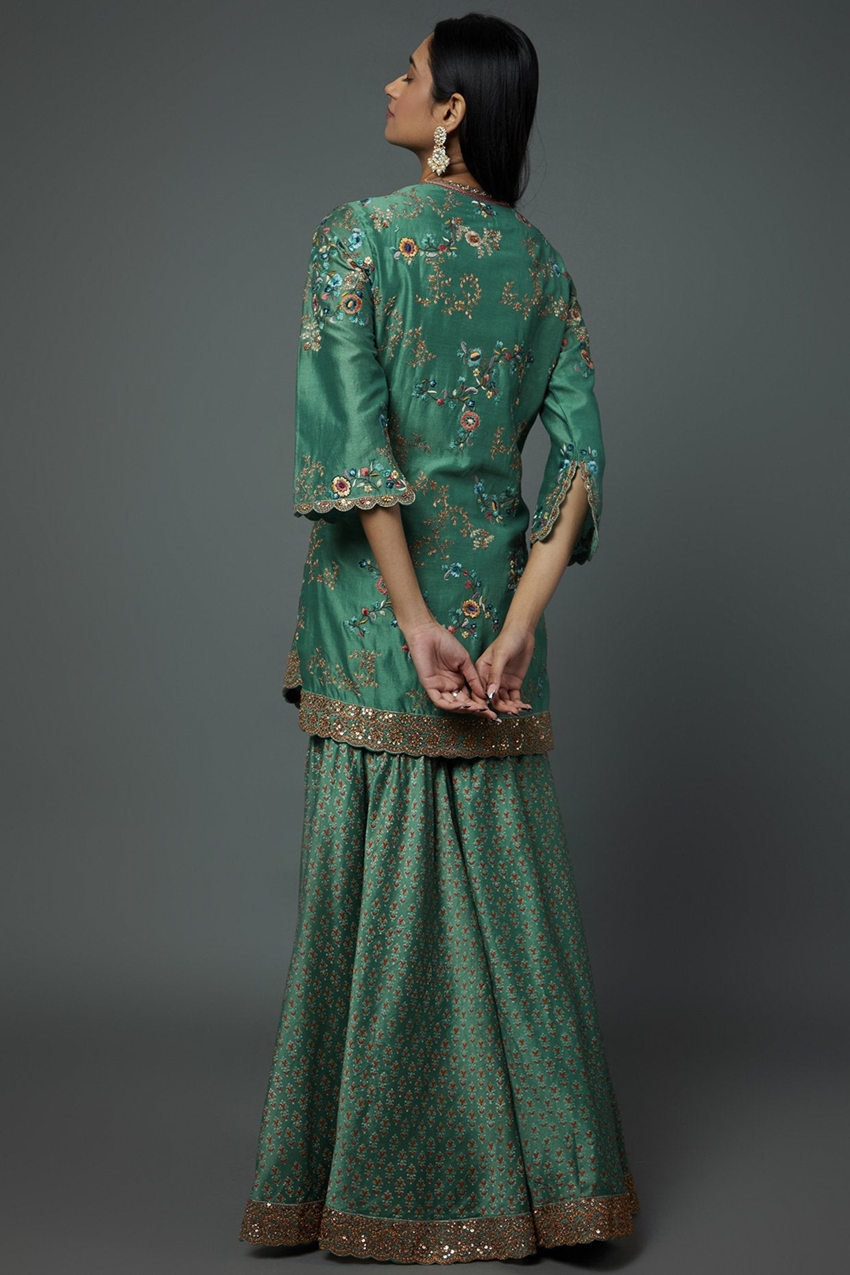 Green Chanderi Printed Sharara Set