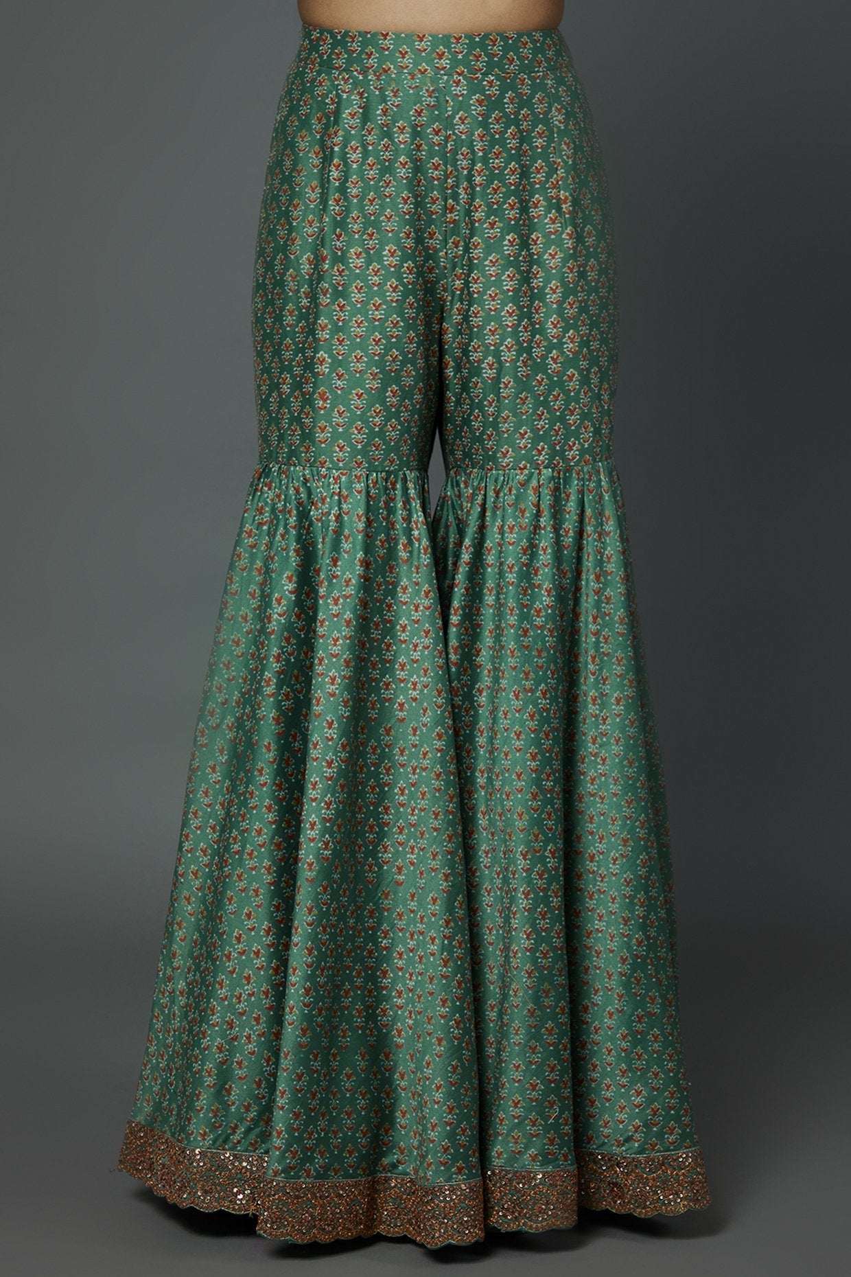 Green Chanderi Printed Sharara Set