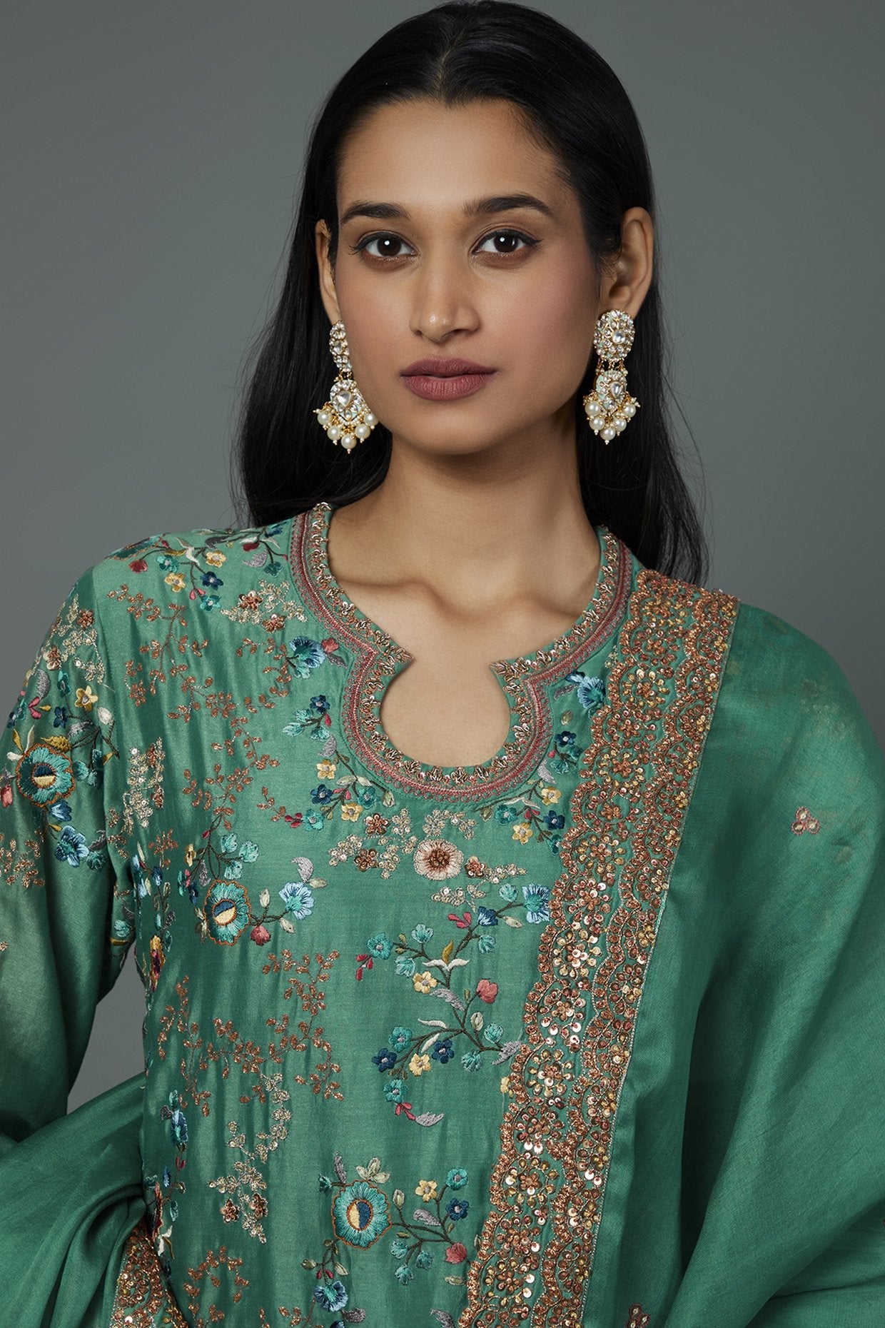 Green Chanderi Printed Sharara Set