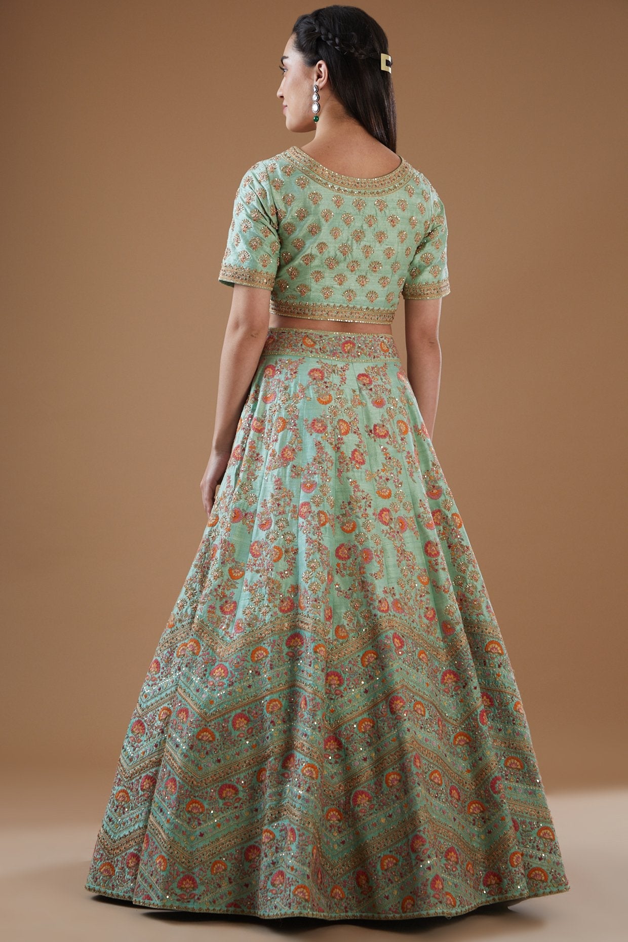 English Blue Dupion Embroidered Lehenga Set