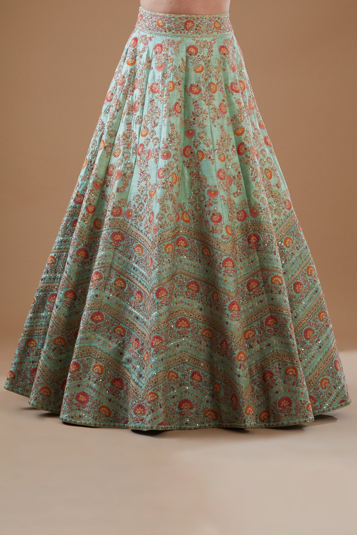 English Blue Dupion Embroidered Lehenga Set