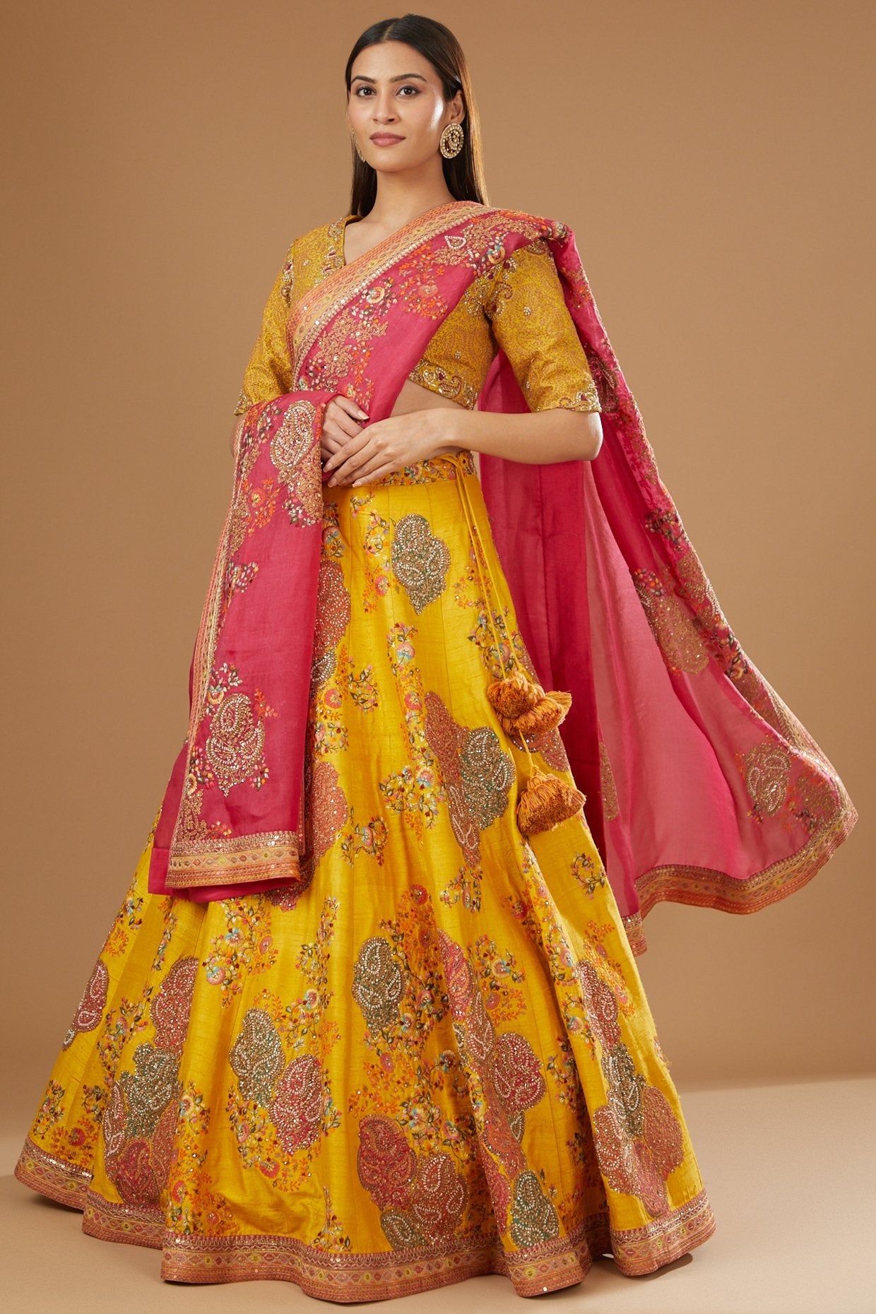 Yellow Dupion Embroidered Lehenga Set