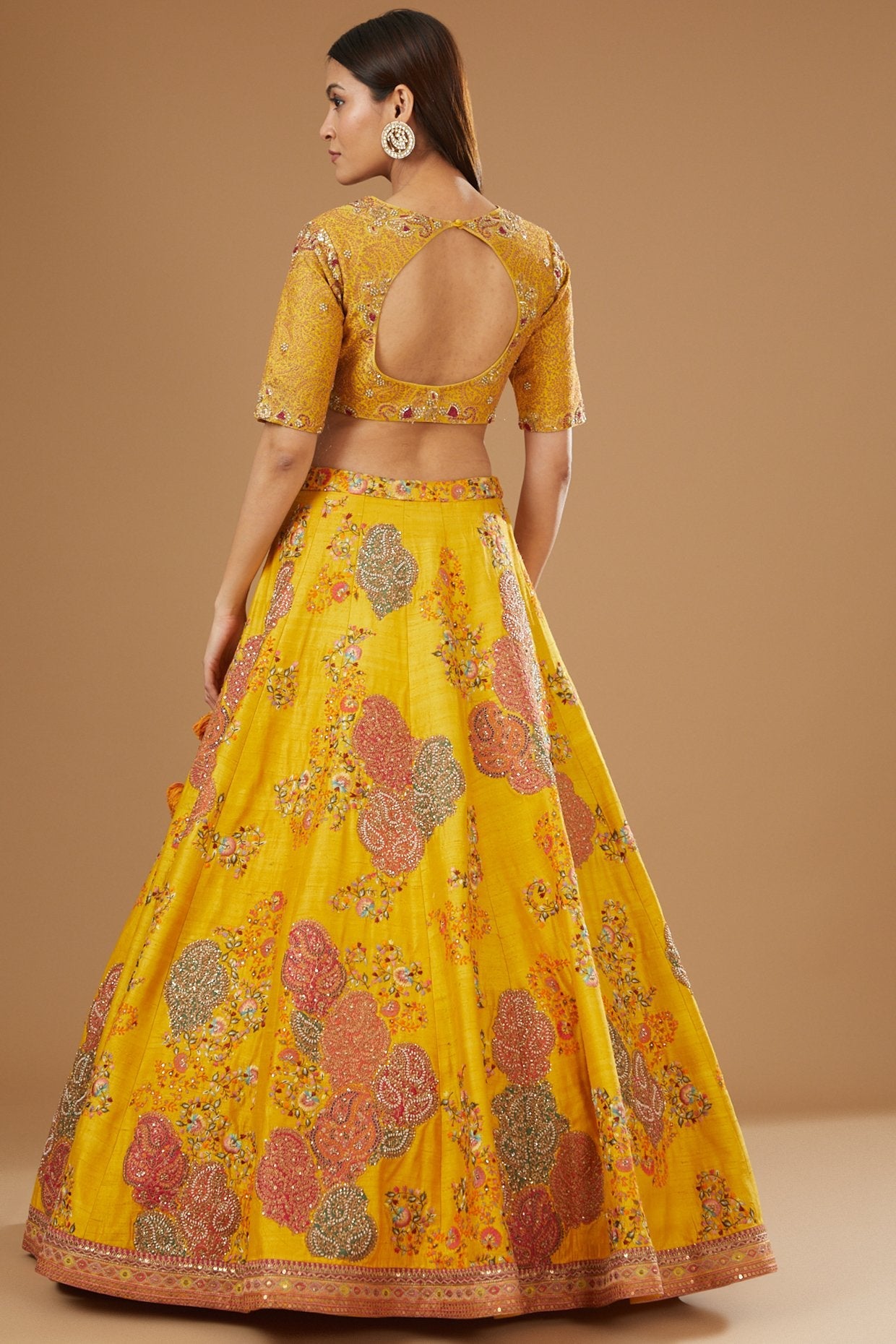 Yellow Dupion Embroidered Lehenga Set