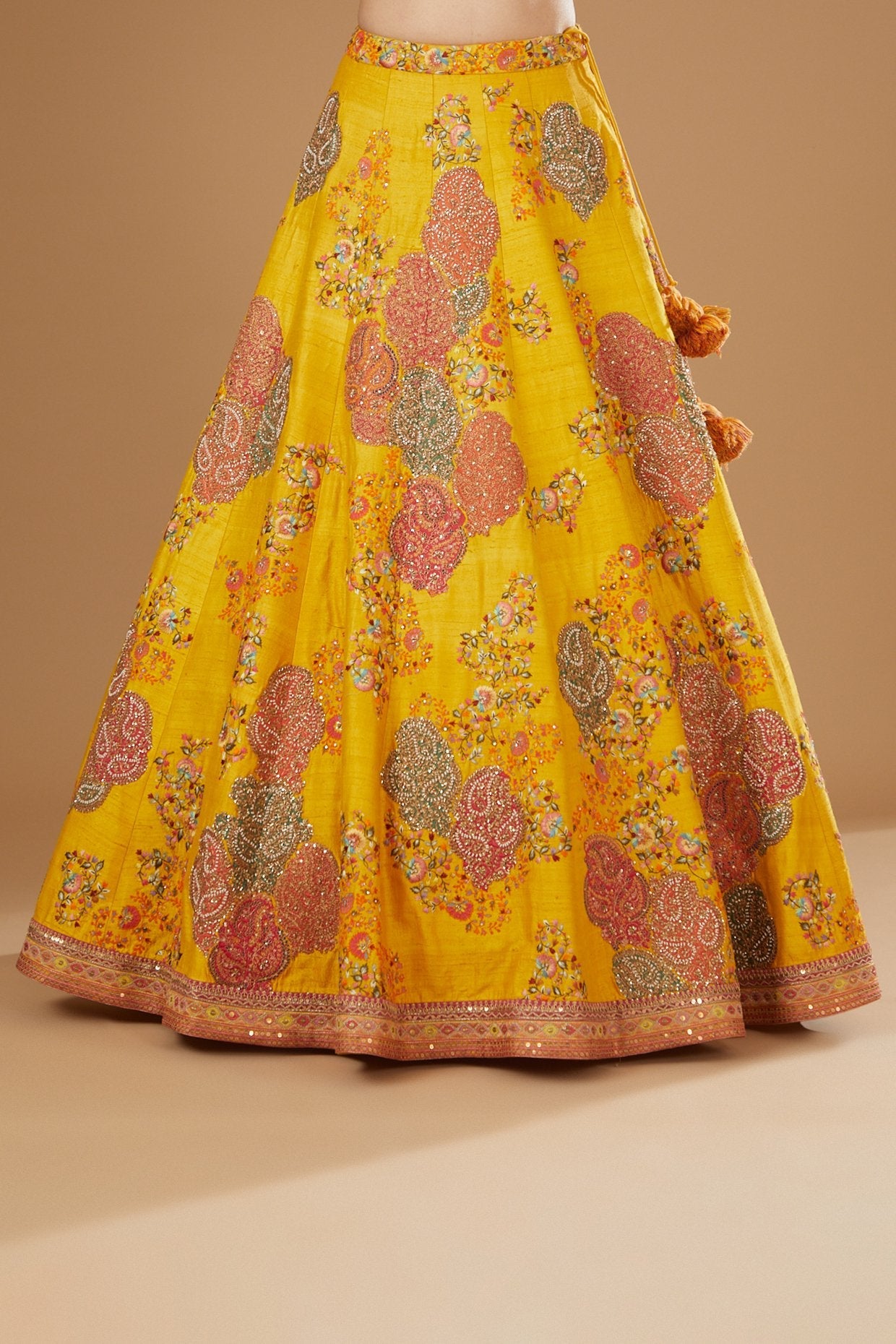 Yellow Dupion Embroidered Lehenga Set