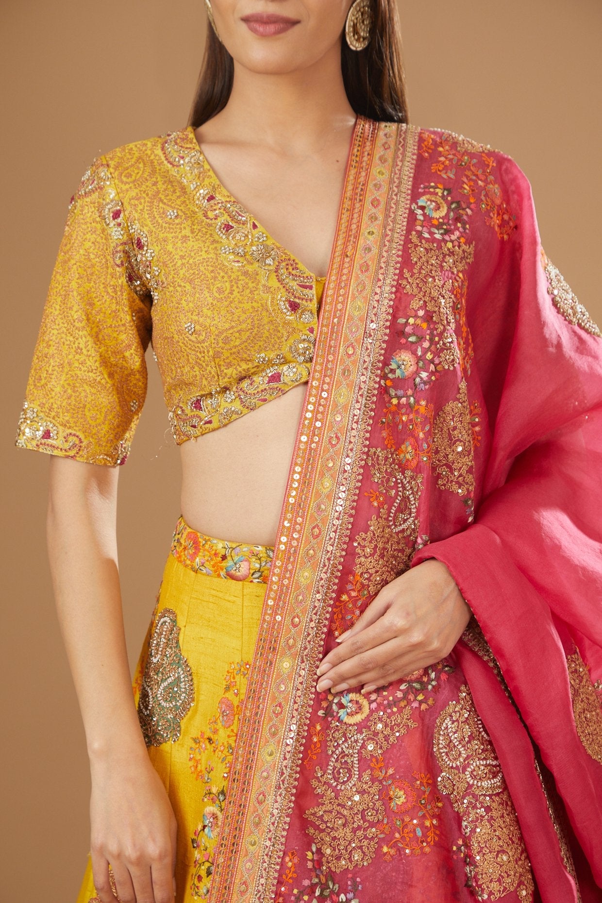Yellow Dupion Embroidered Lehenga Set