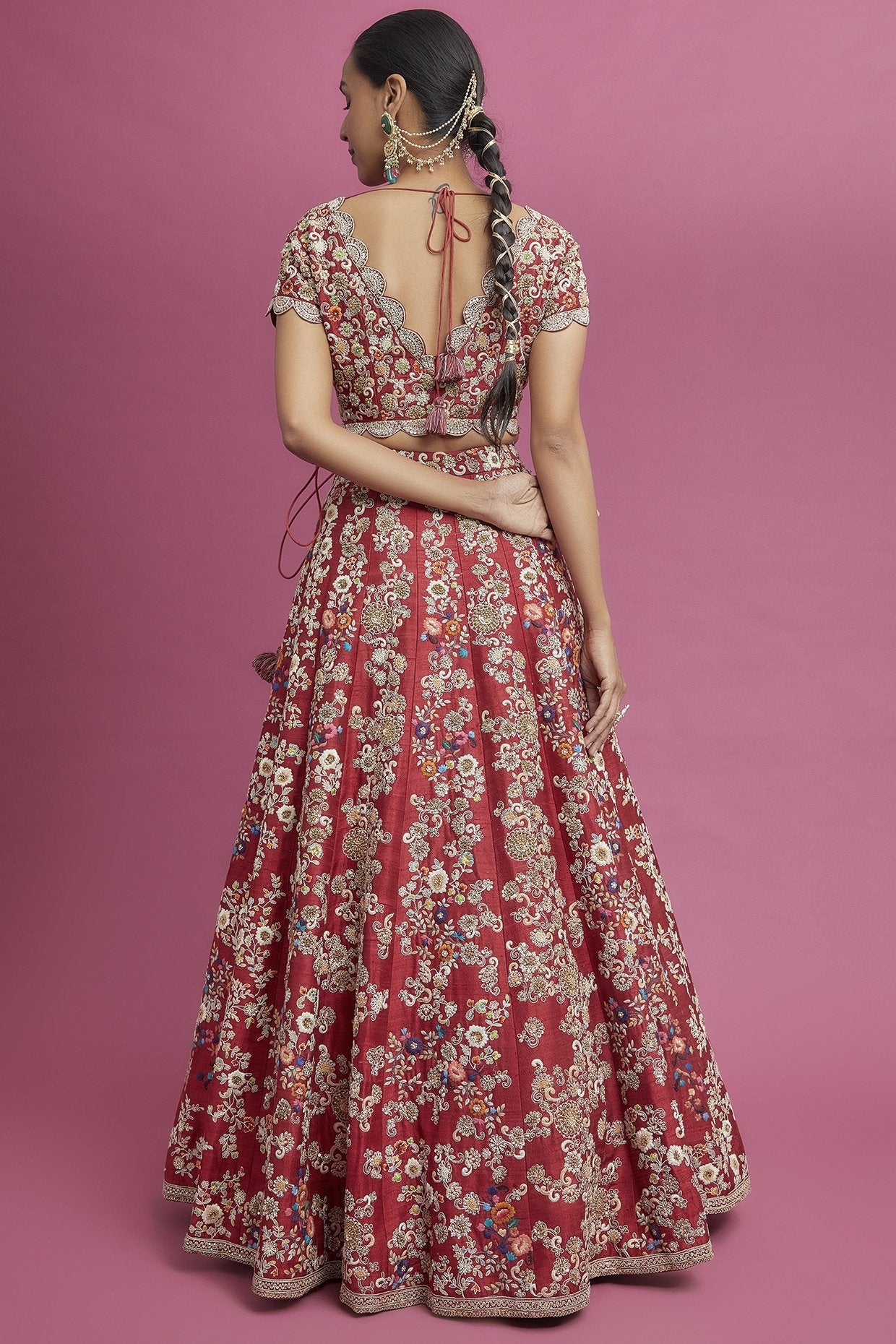 Red Dupion Lehenga Set