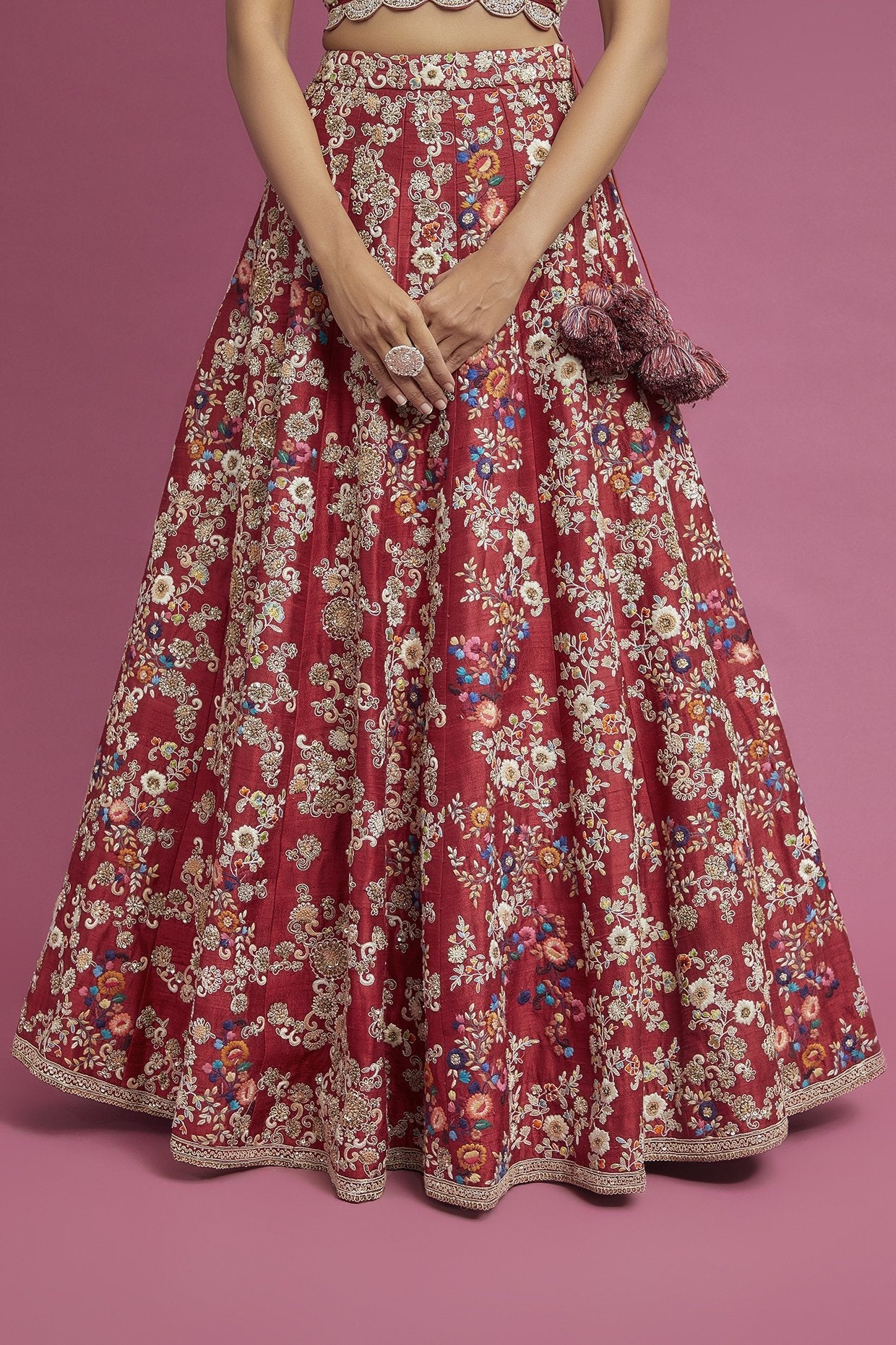 Red Dupion Lehenga Set