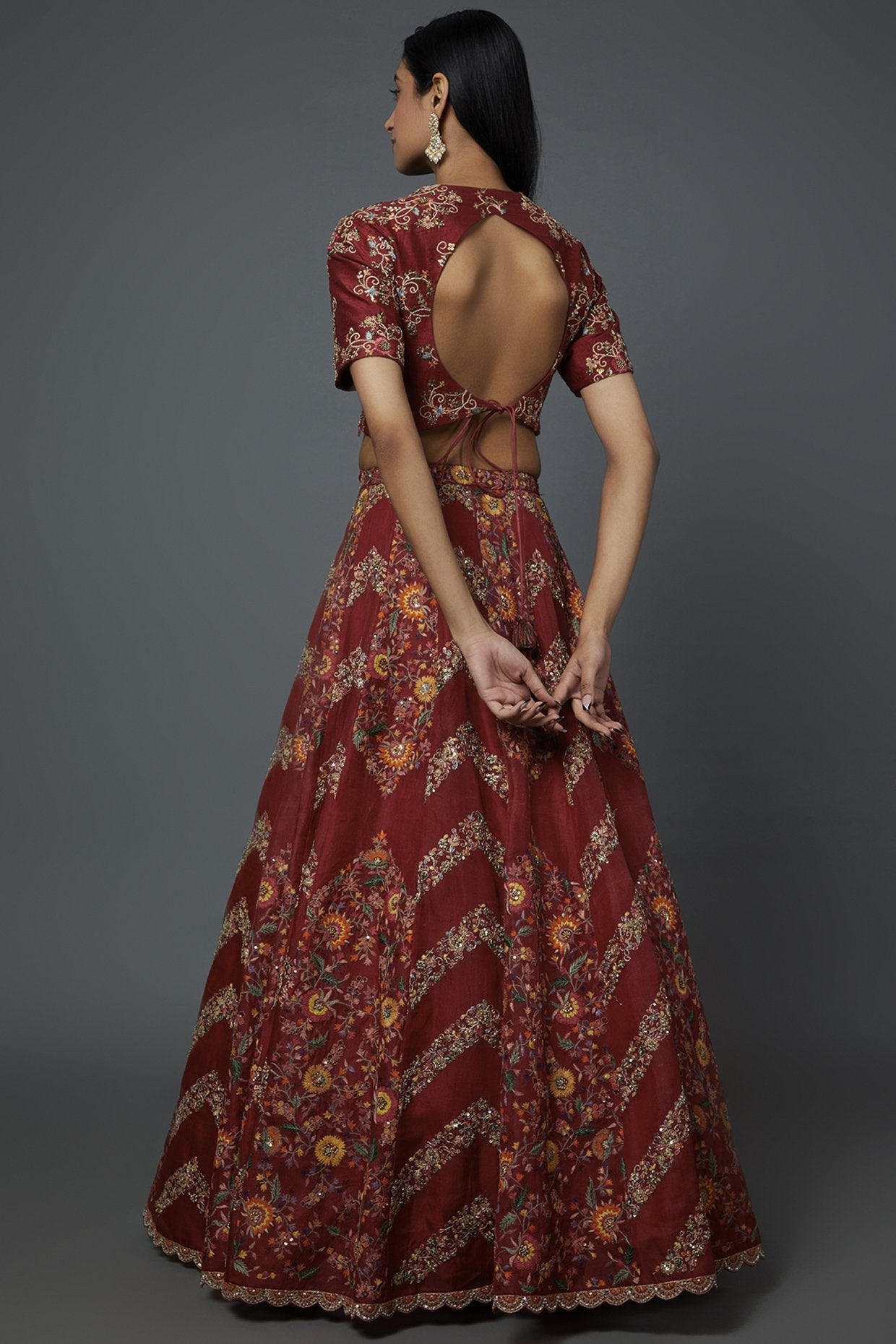 Red Organza Embroidered Lehenga Set