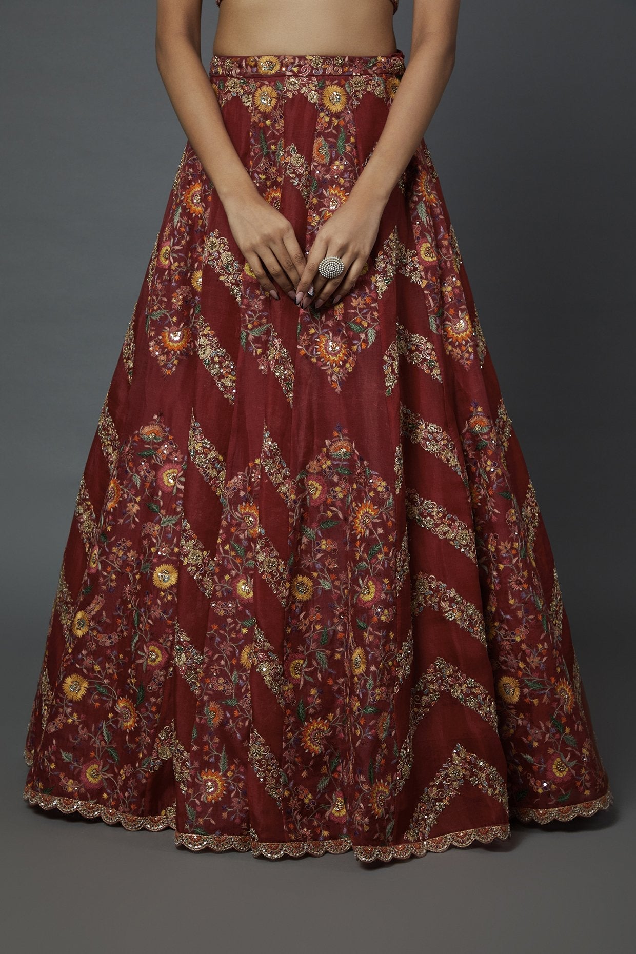 Red Organza Embroidered Lehenga Set