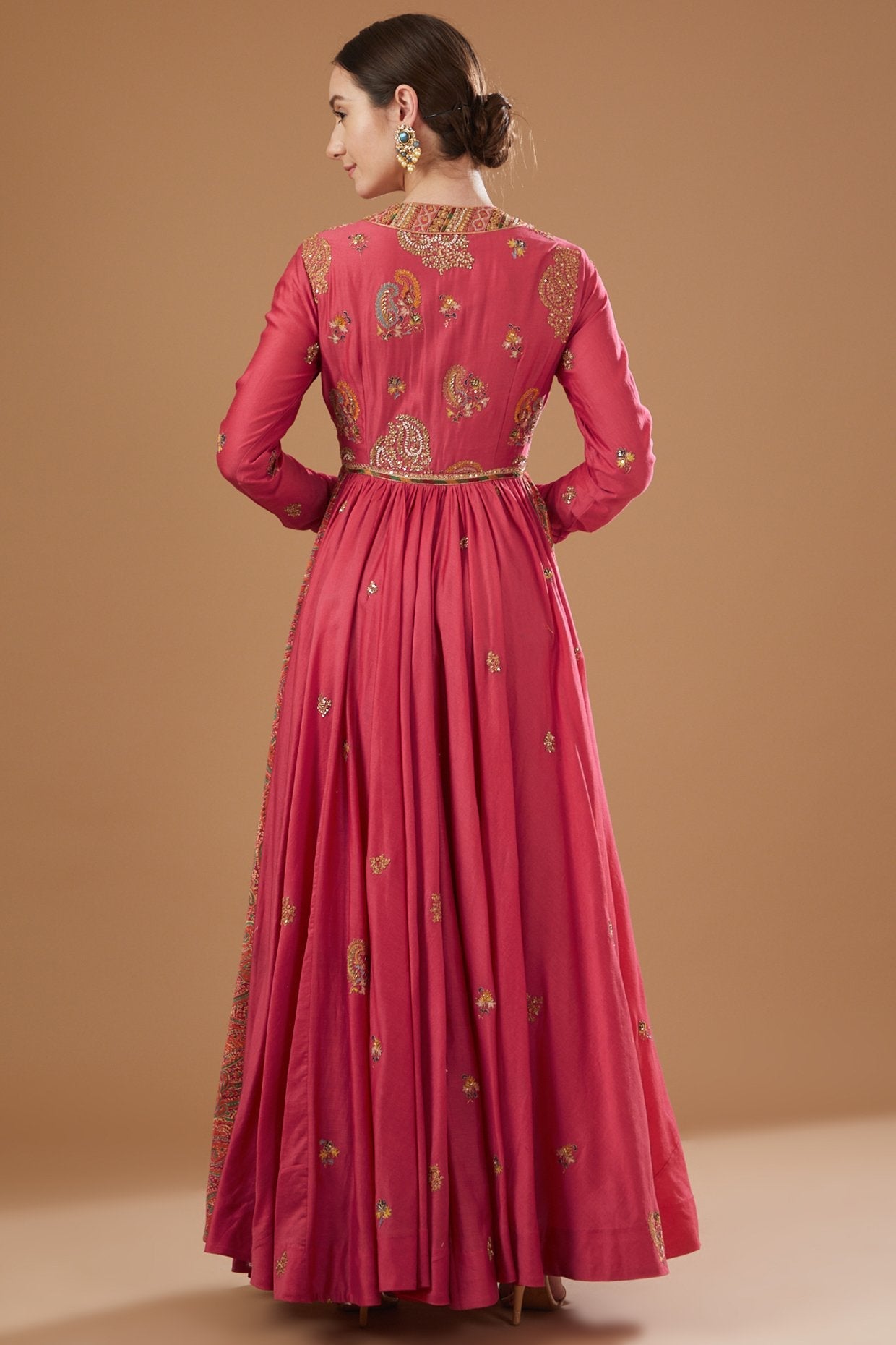 Red Organza Printed Kalidar Anarkali Set