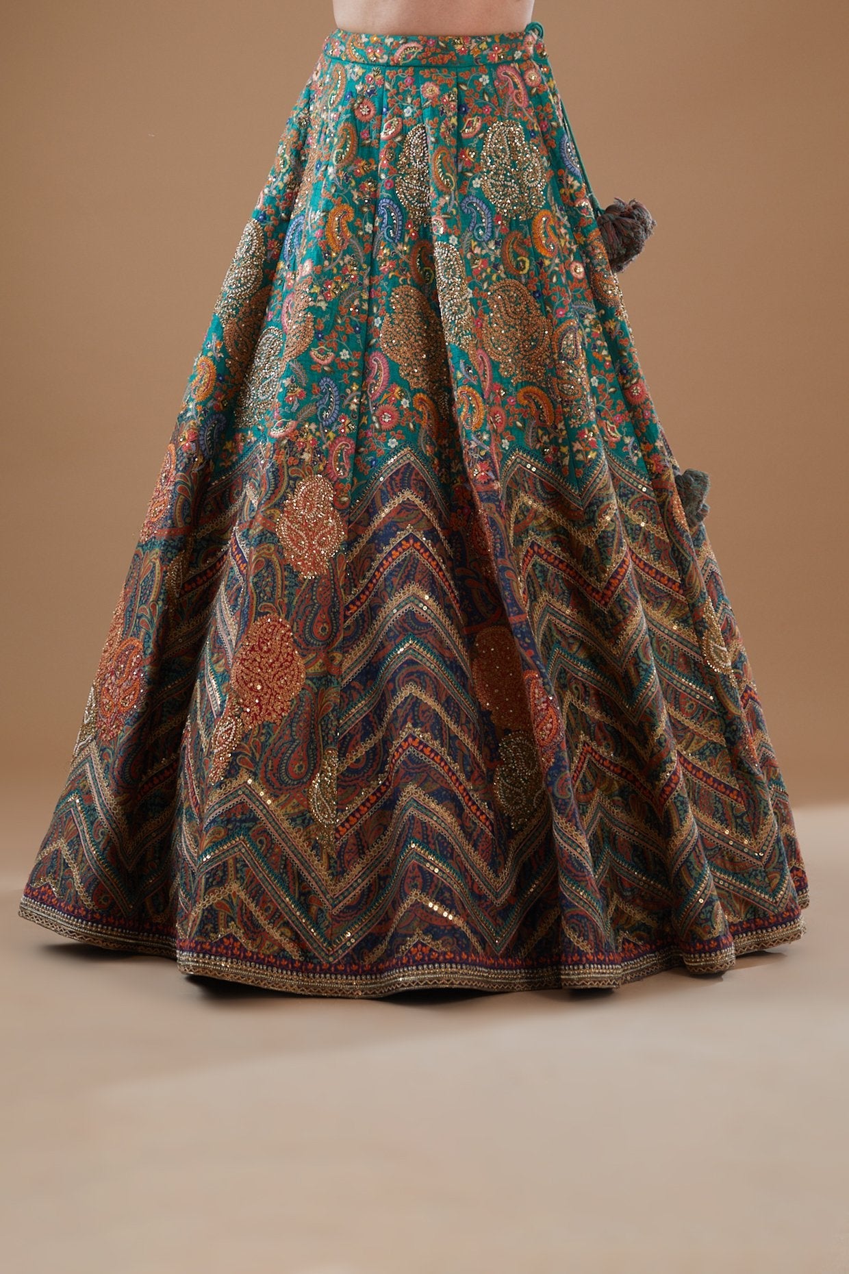 Green & Blue Dupion Embroidered Lehenga Set