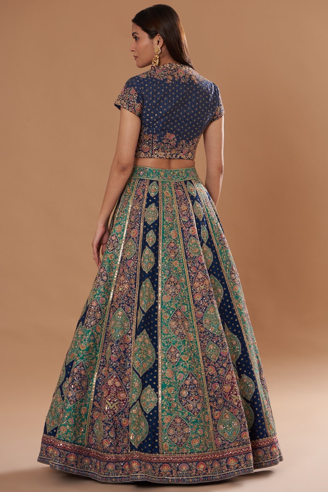Green Brocade Embroidered Lehenga Set