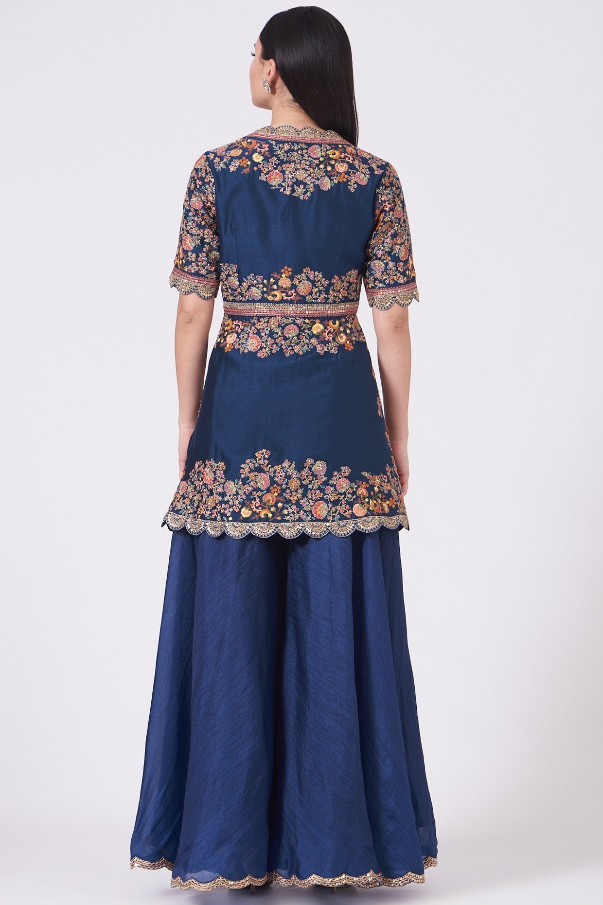 Cobalt Blue Embroidered Sharara Set