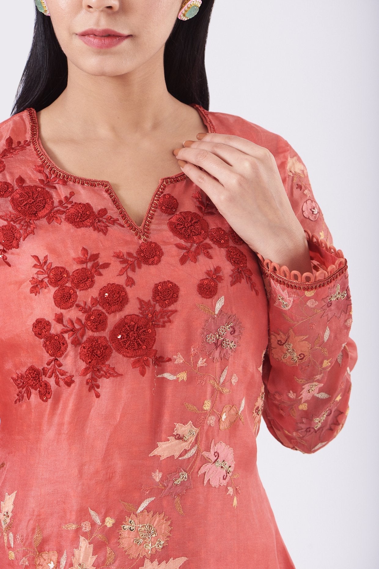 Red Kurta Set With Applique Work