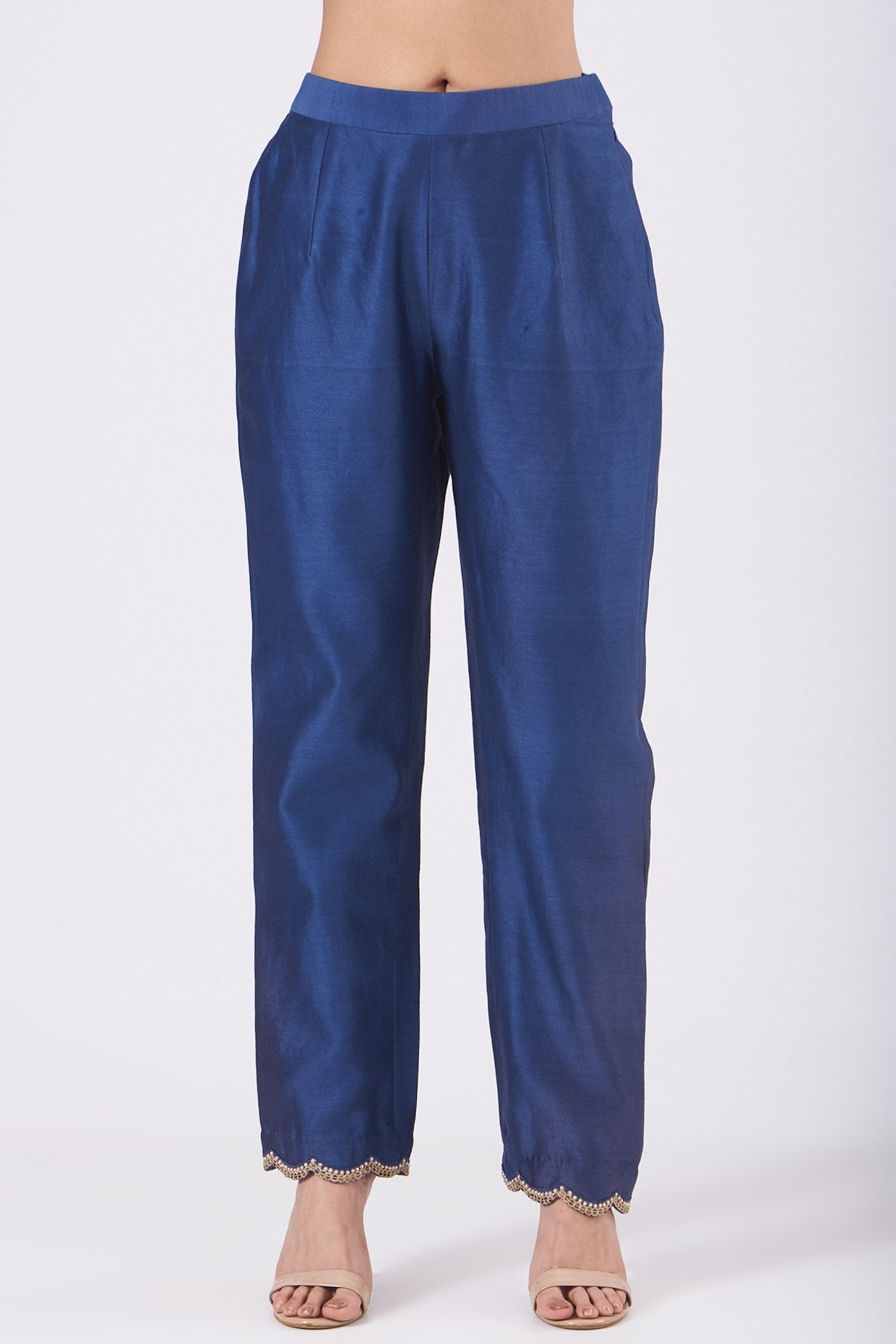 Cobalt Blue Jacket Kurta Set With Applique Work