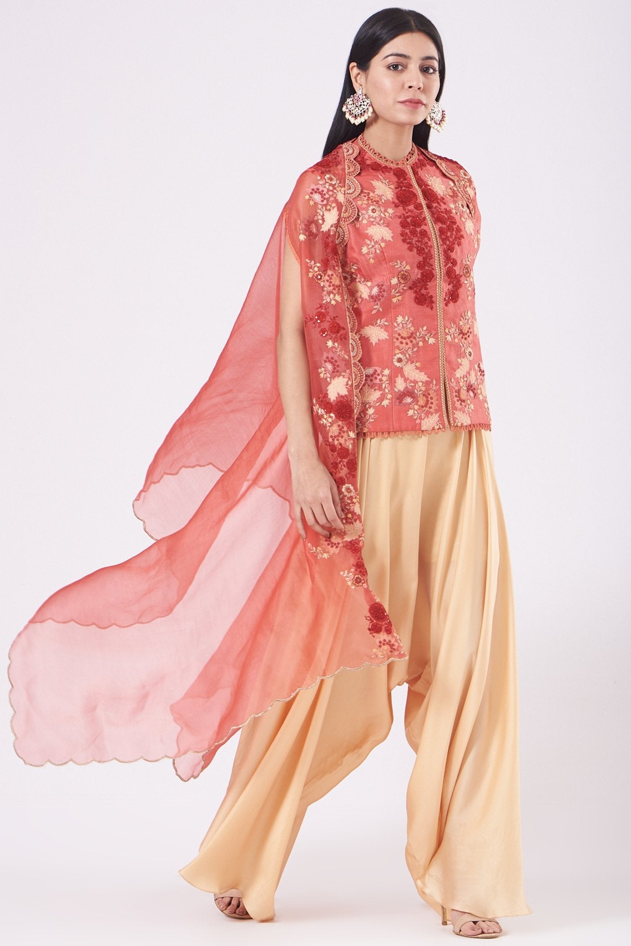 Nude Satin Dhoti Set