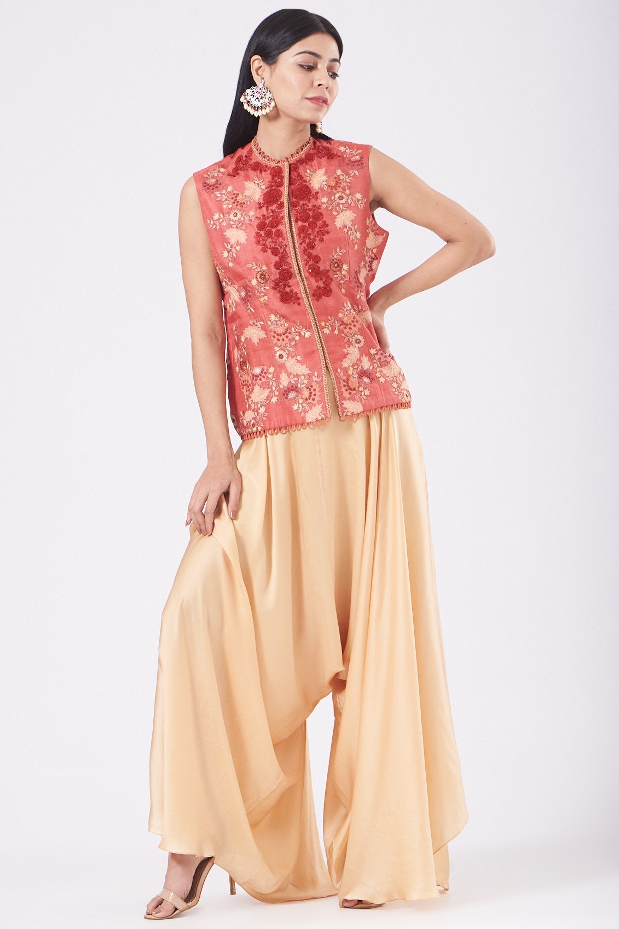 Nude Satin Dhoti Set