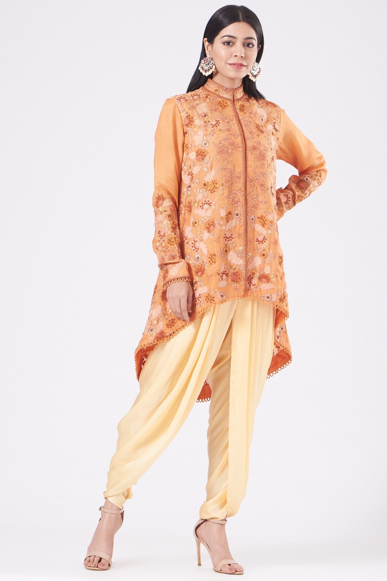 Nude Dhoti Set In Satin