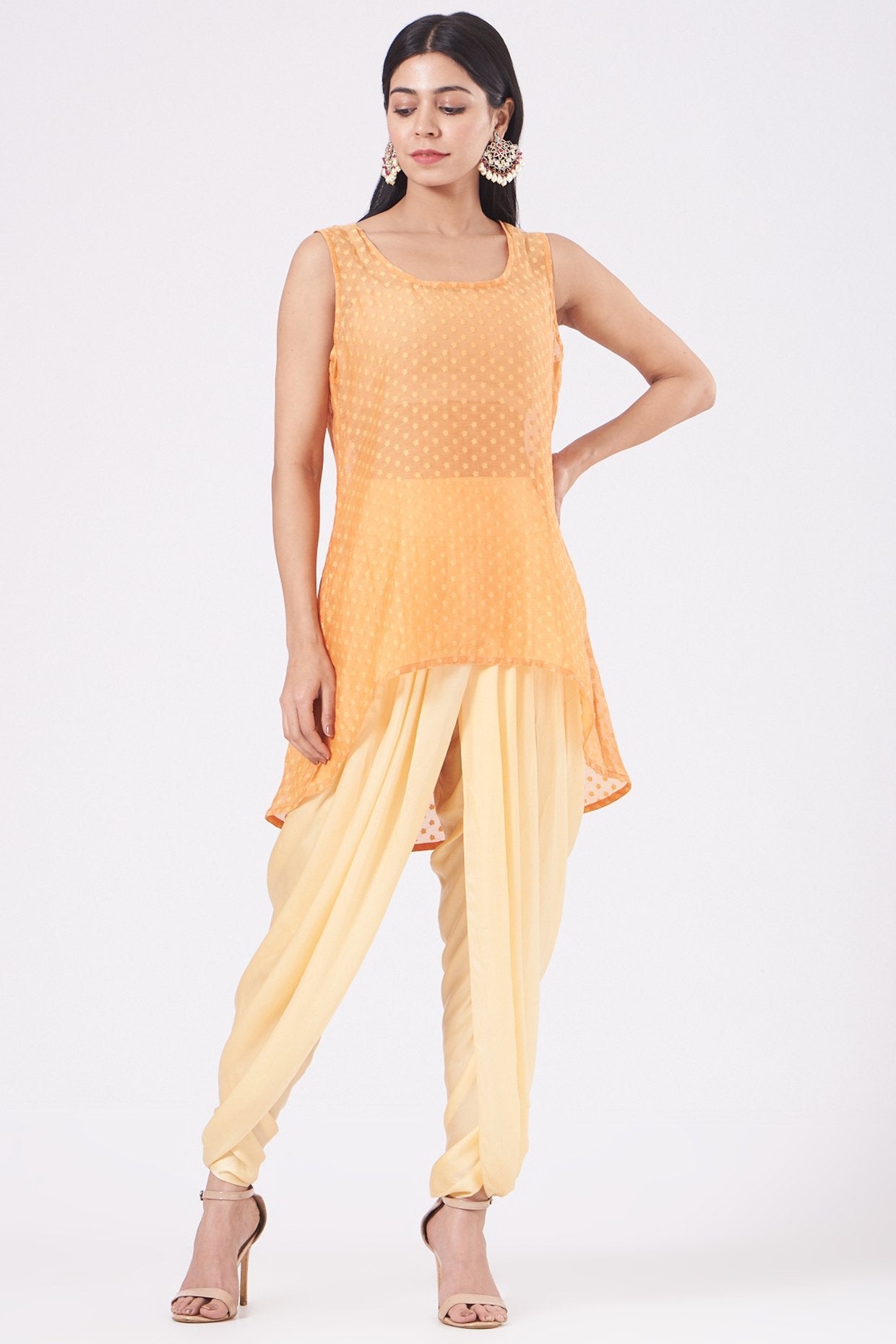 Nude Dhoti Set In Satin