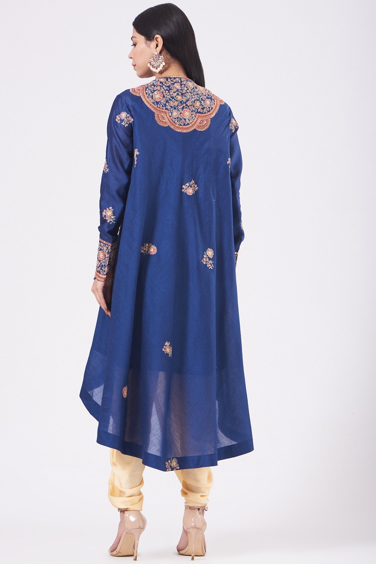 Nude Dhoti Set With Embroidered Cape