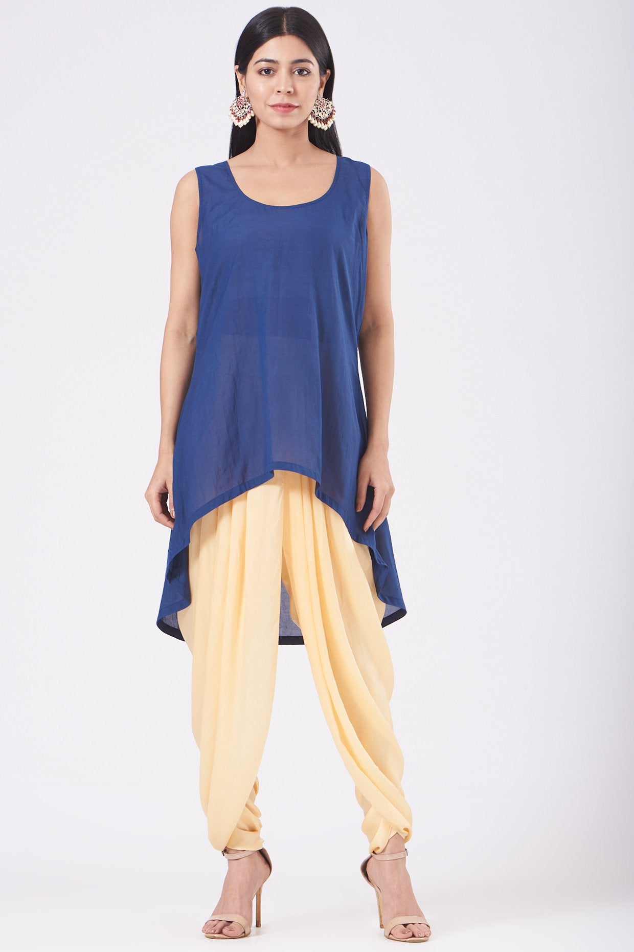 Nude Dhoti Set With Embroidered Cape