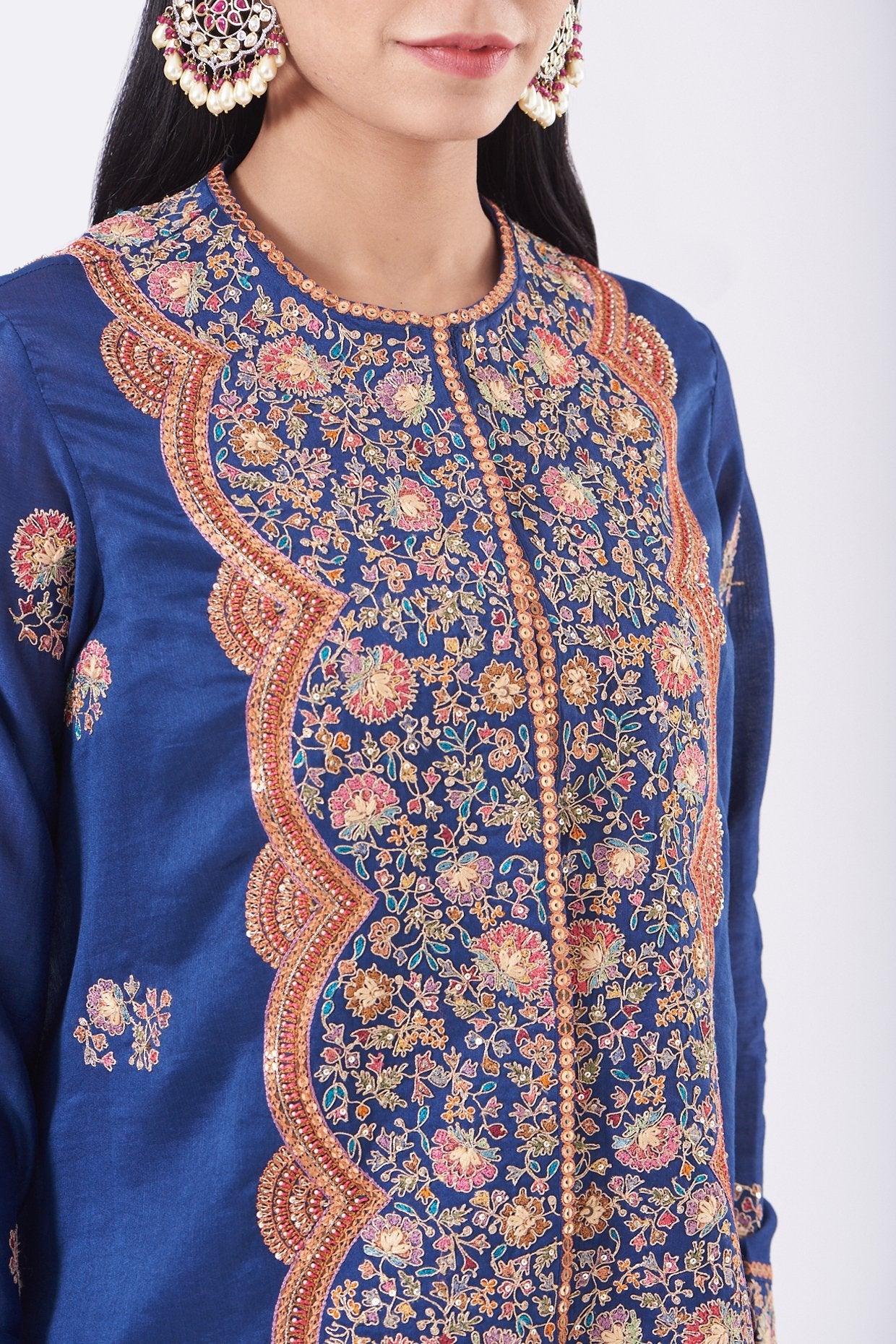 Nude Dhoti Set With Embroidered Cape