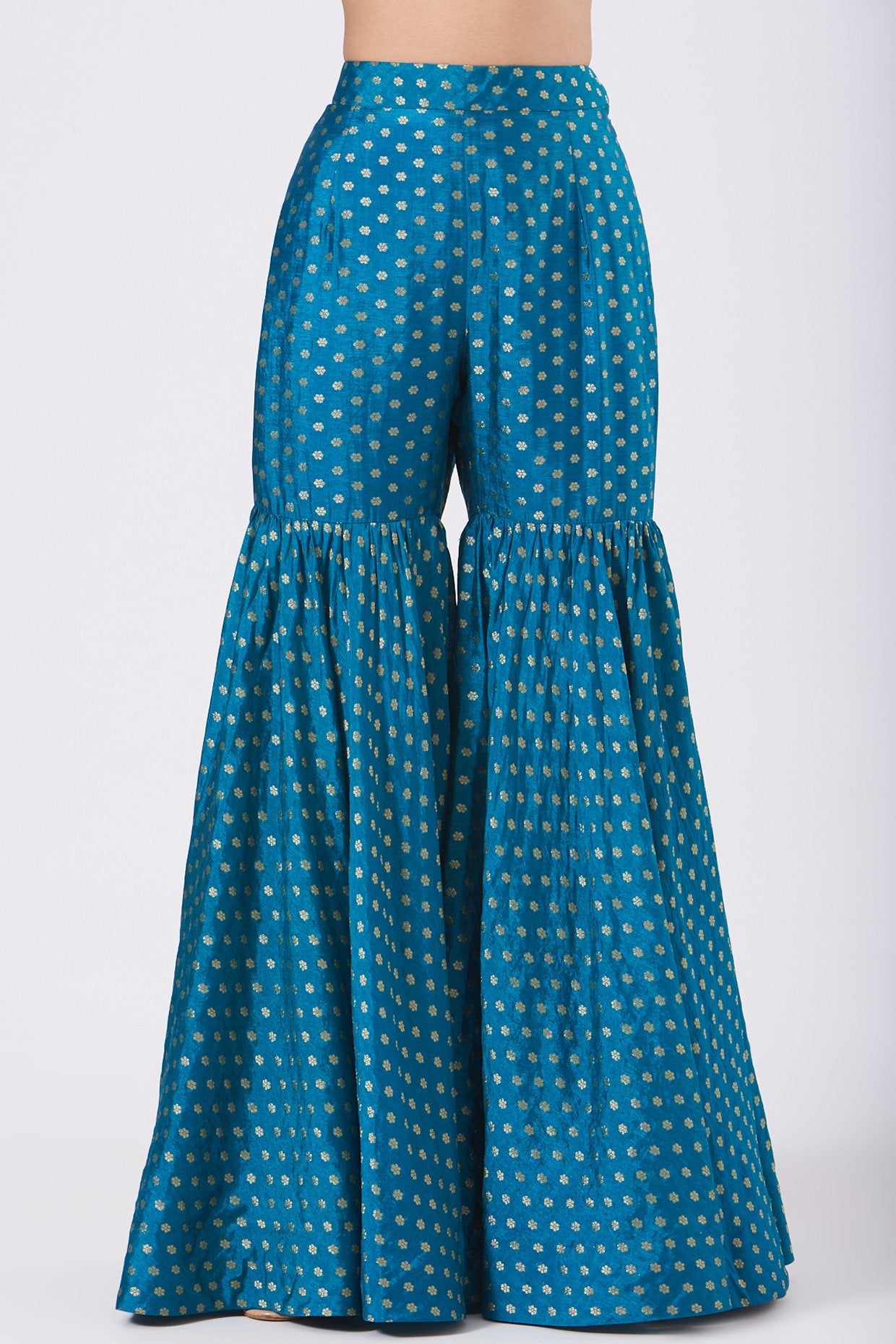 Turquoise Sharara Set With Embroidered Cape