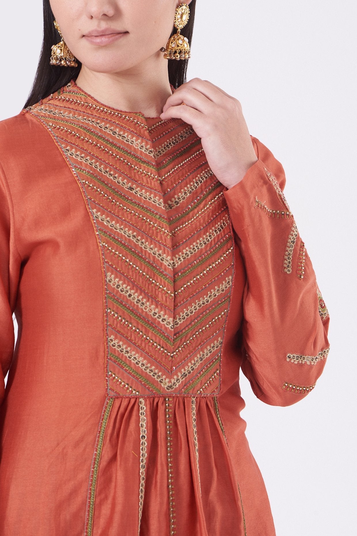 Rust Chanderi Kurta Set