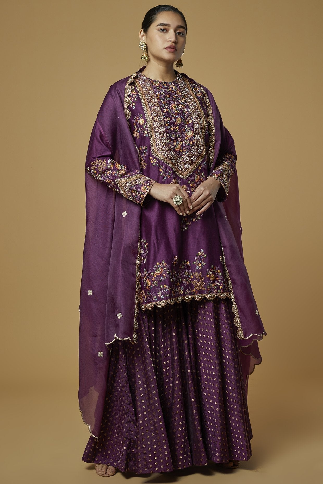Purple Brocade Sharara Set