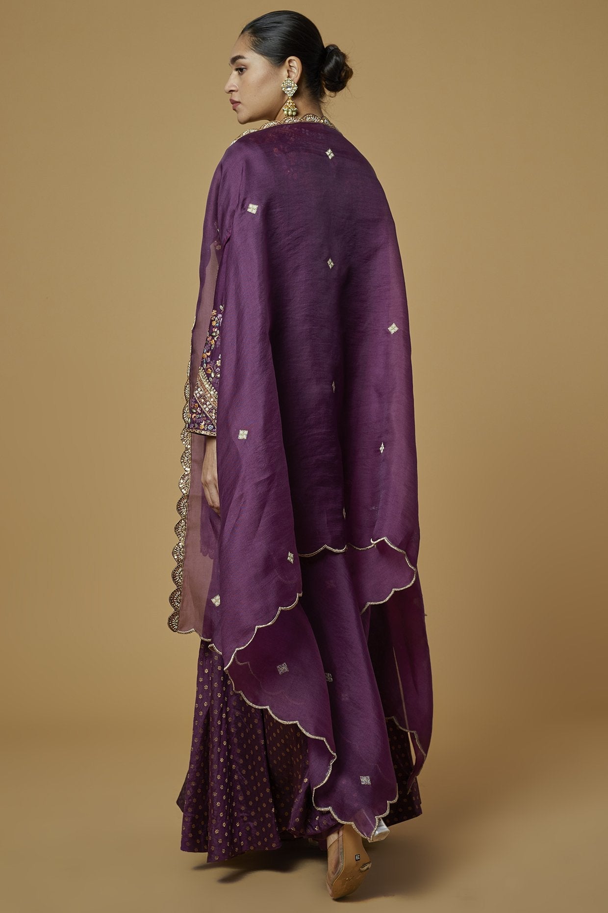 Purple Brocade Sharara Set