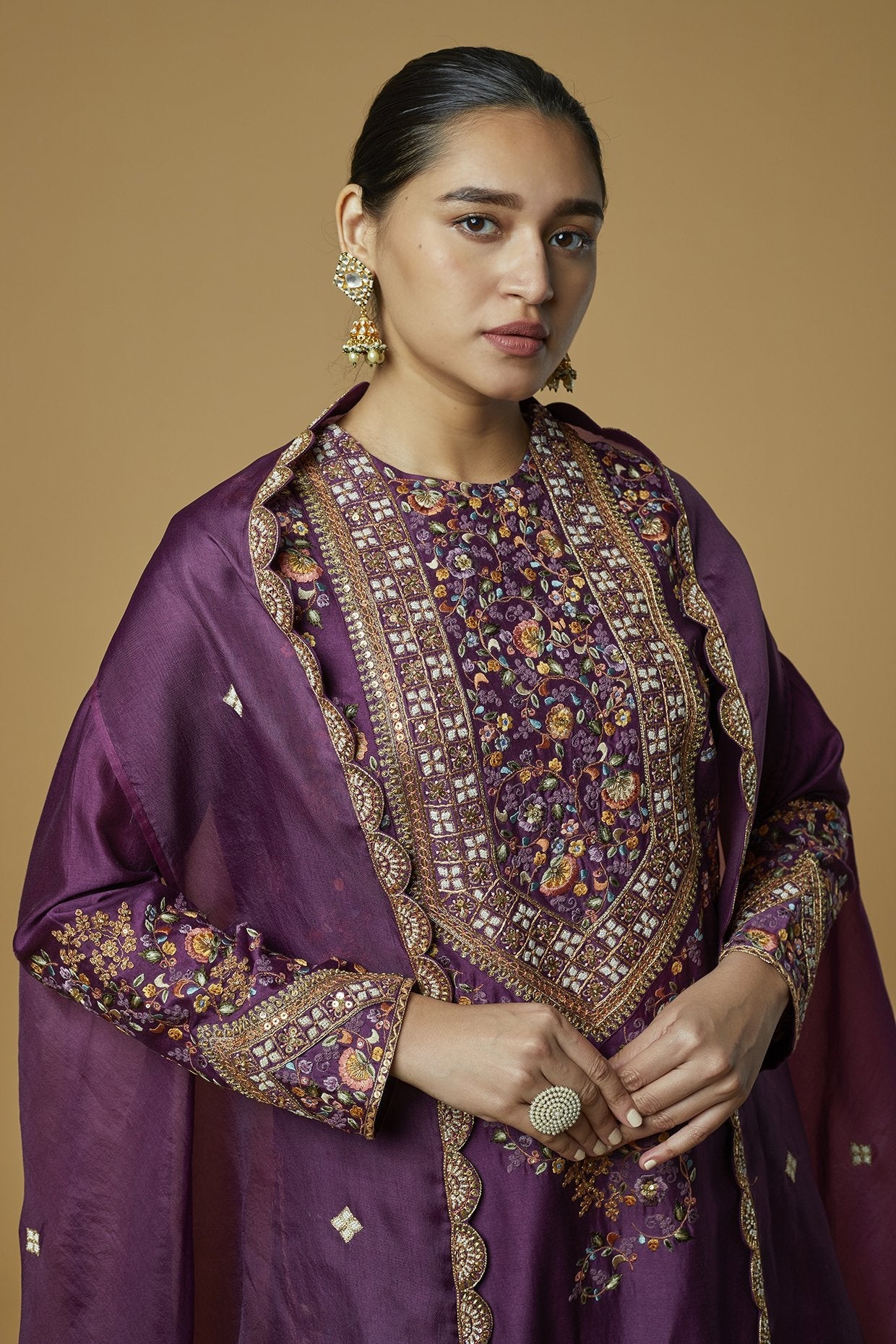 Purple Brocade Sharara Set