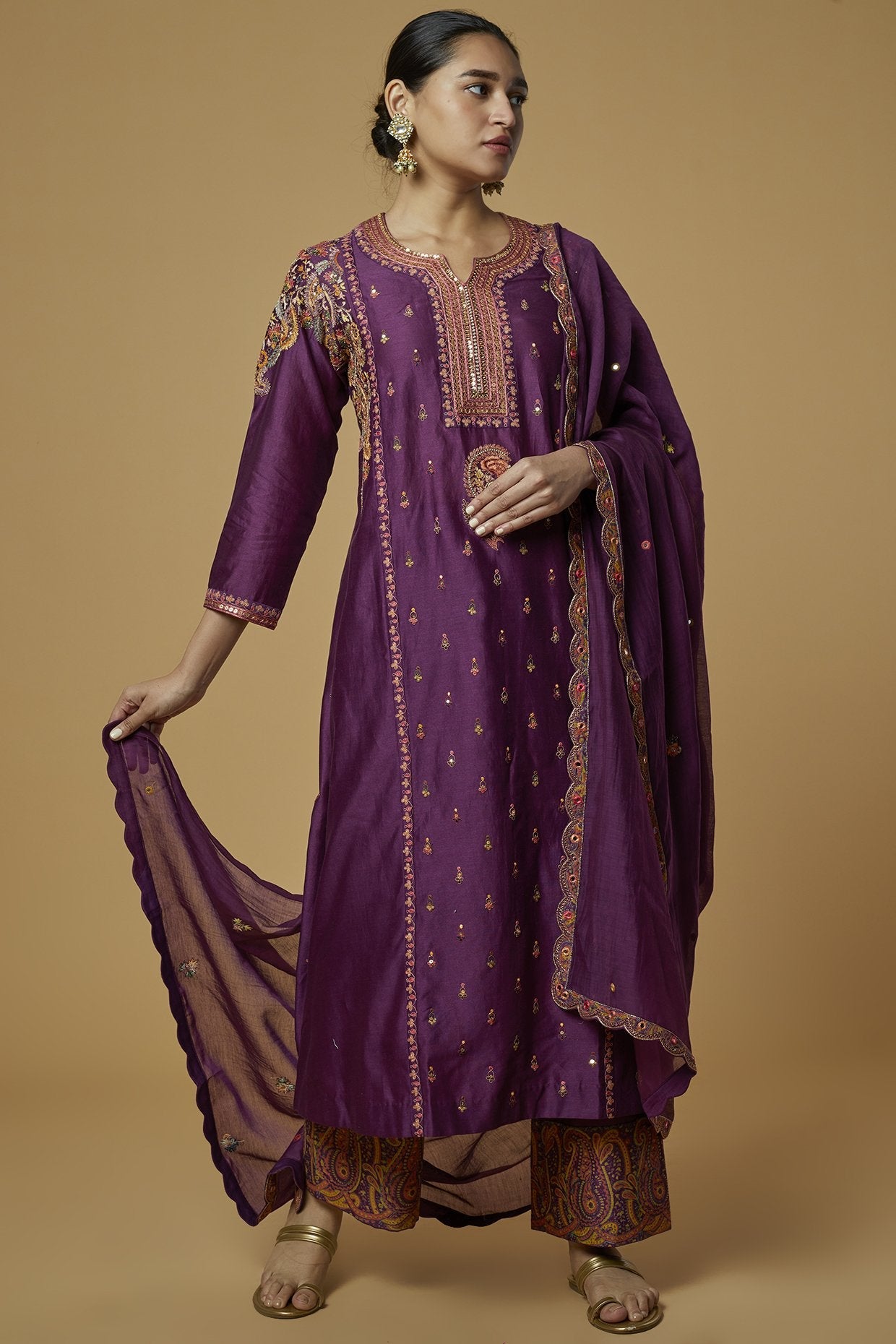 Purple Chanderi Kurta Set