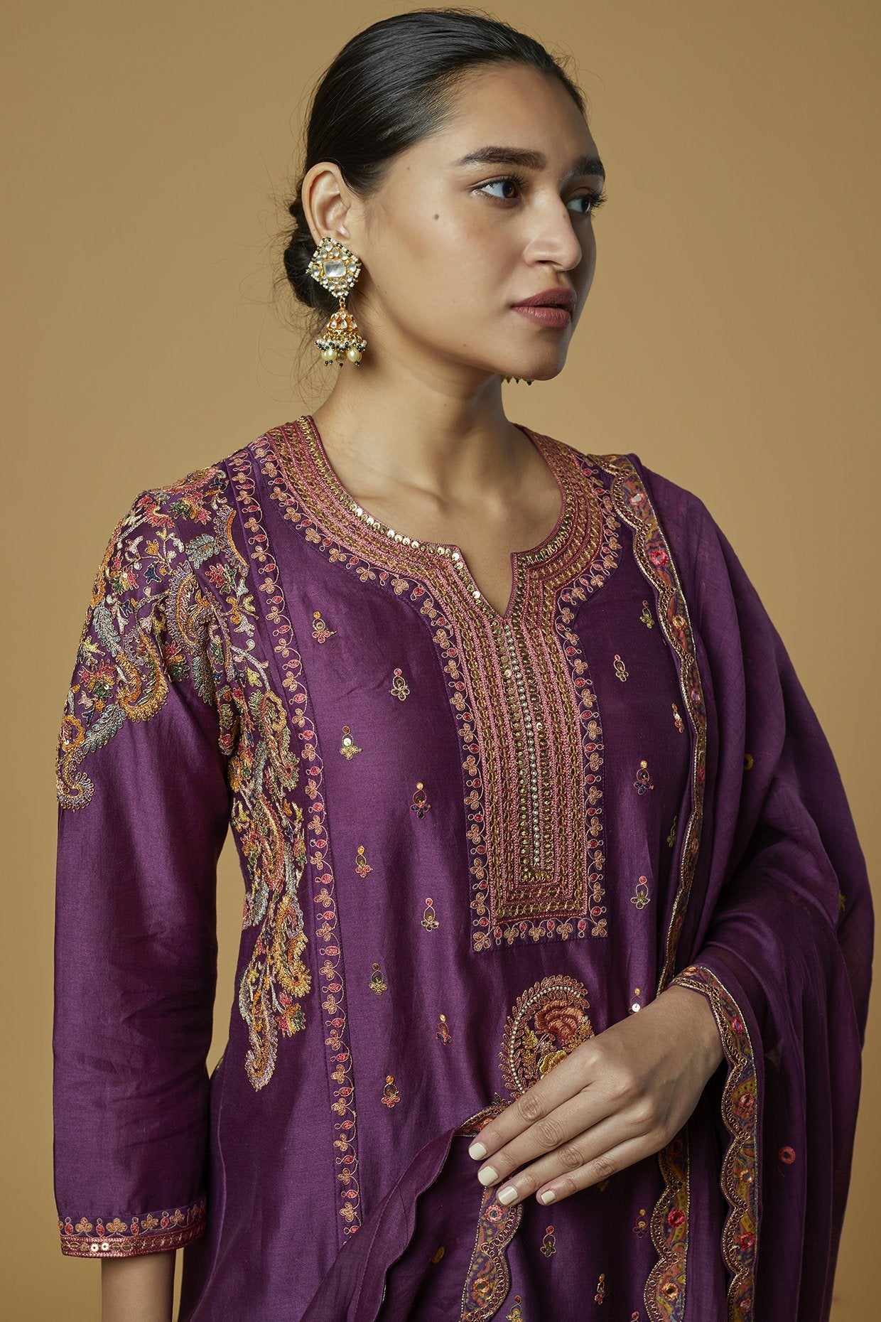 Purple Chanderi Kurta Set