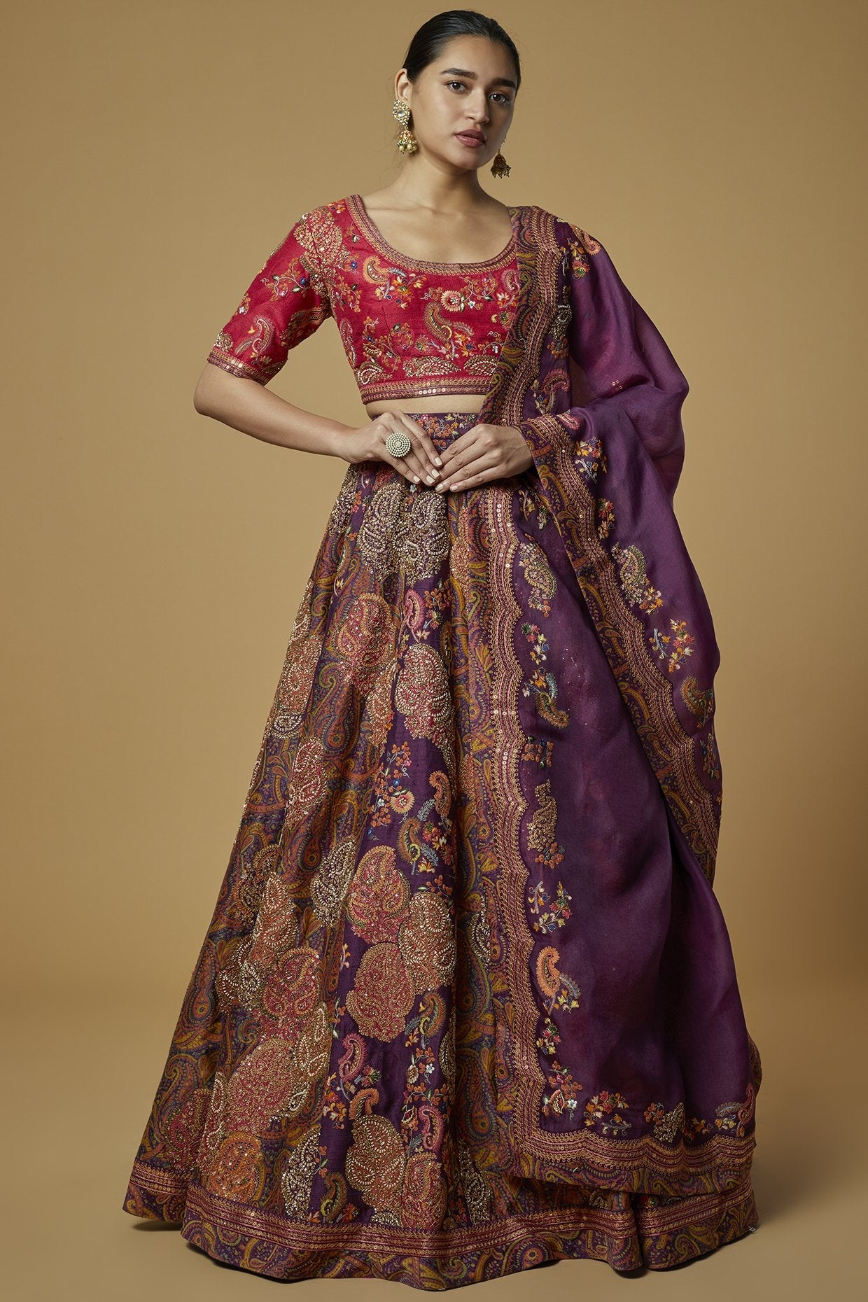 Purple Paisley Printed Lehenga Set