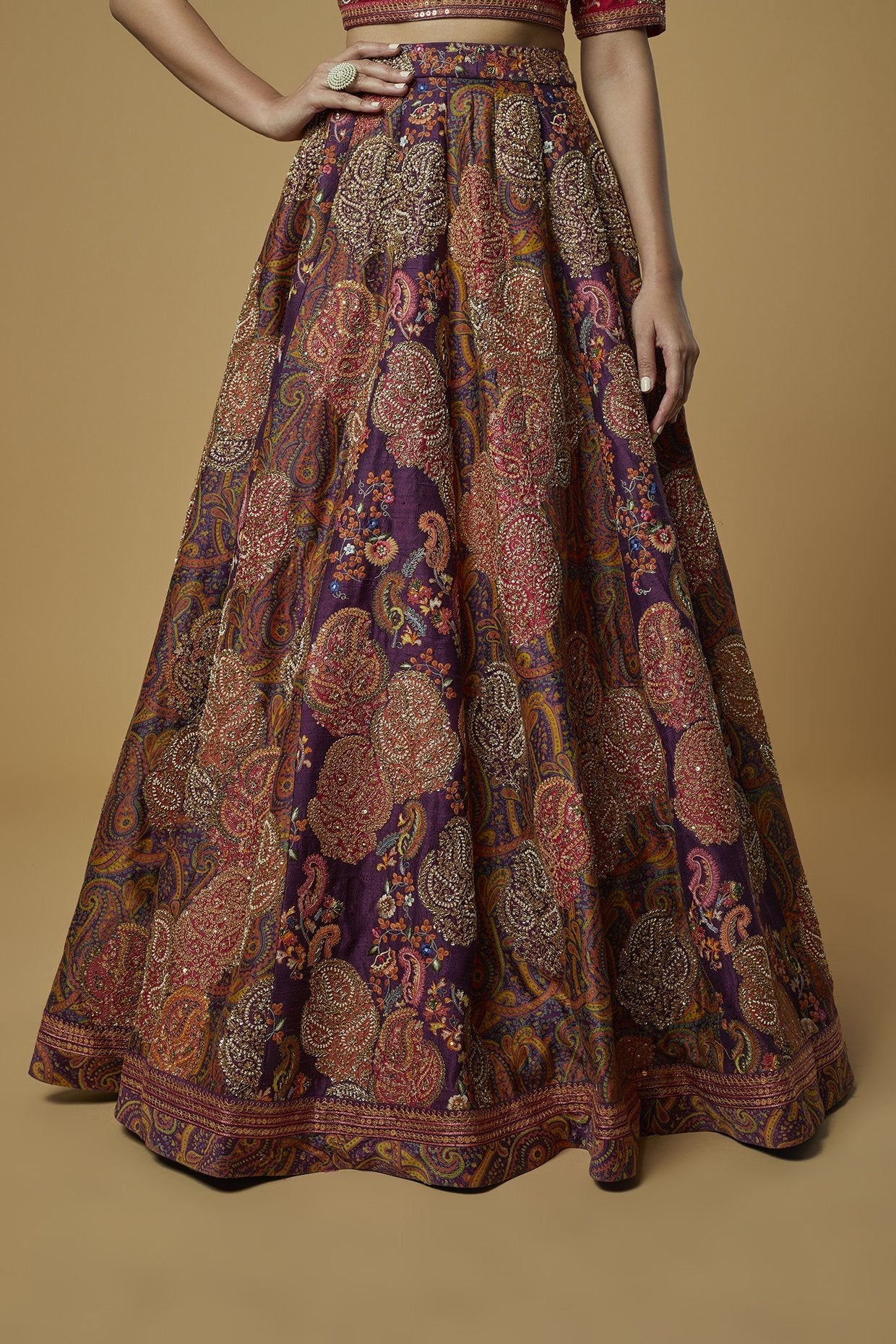 Purple Paisley Printed Lehenga Set