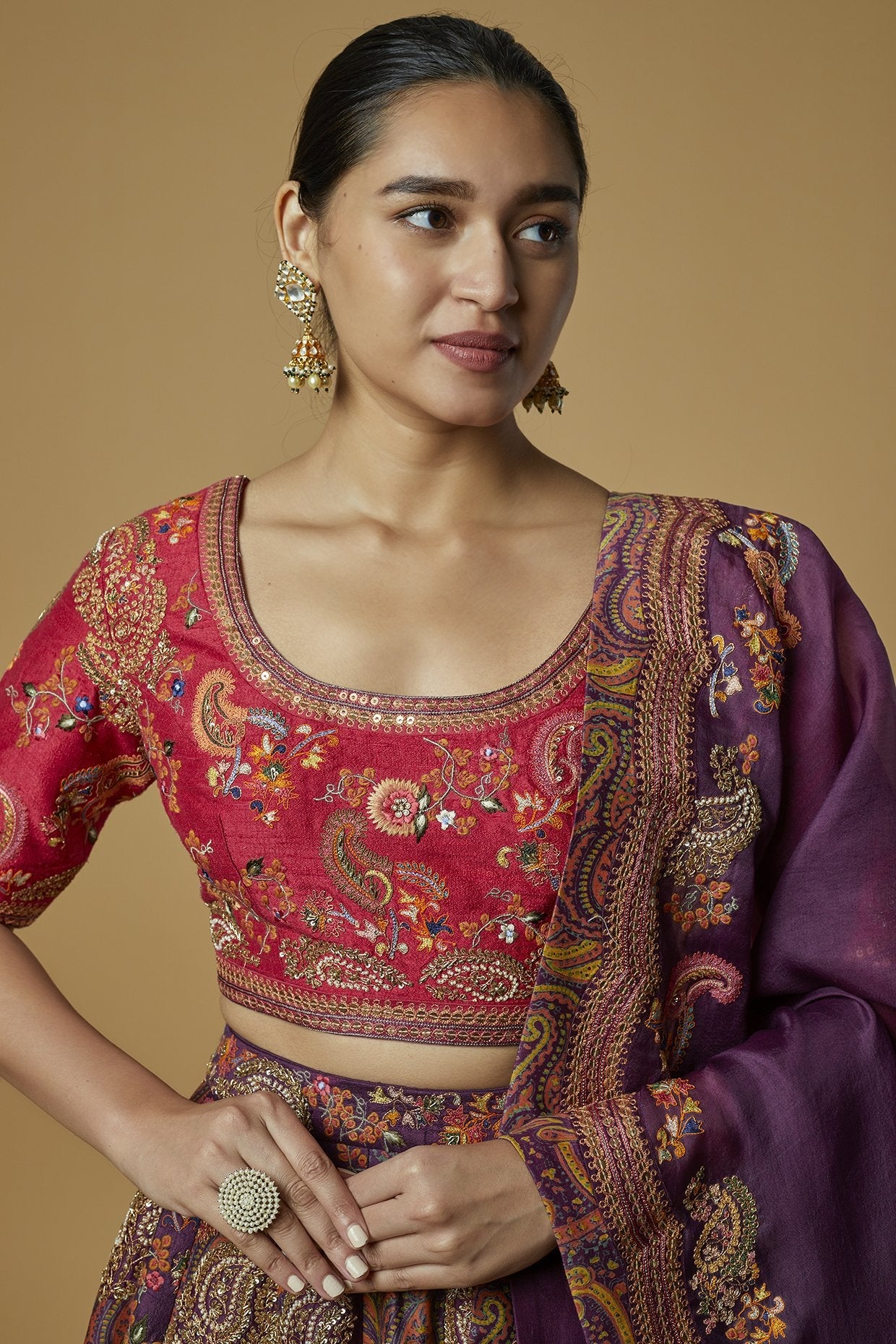 Purple Paisley Printed Lehenga Set