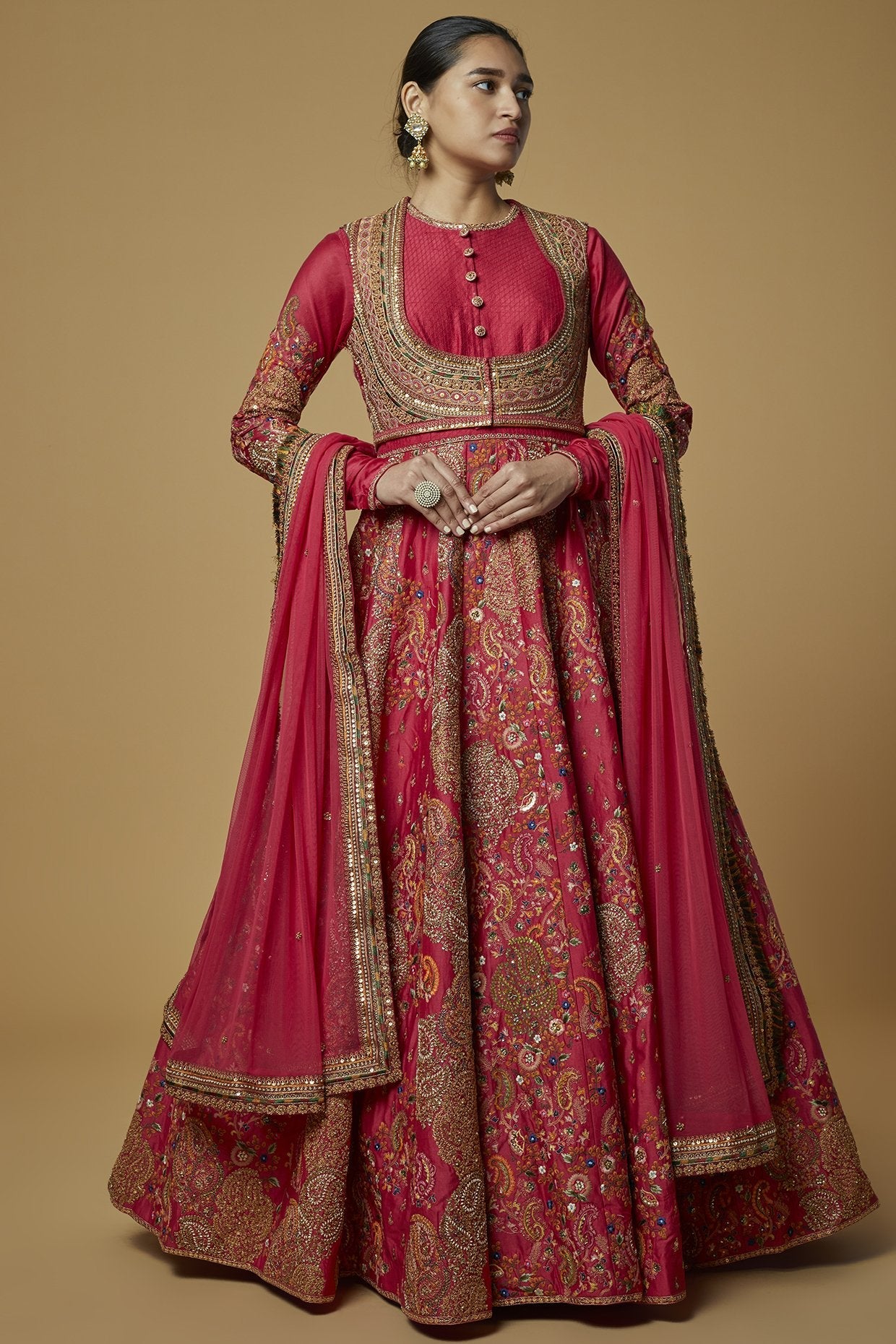 Red Printed Anarkali Set