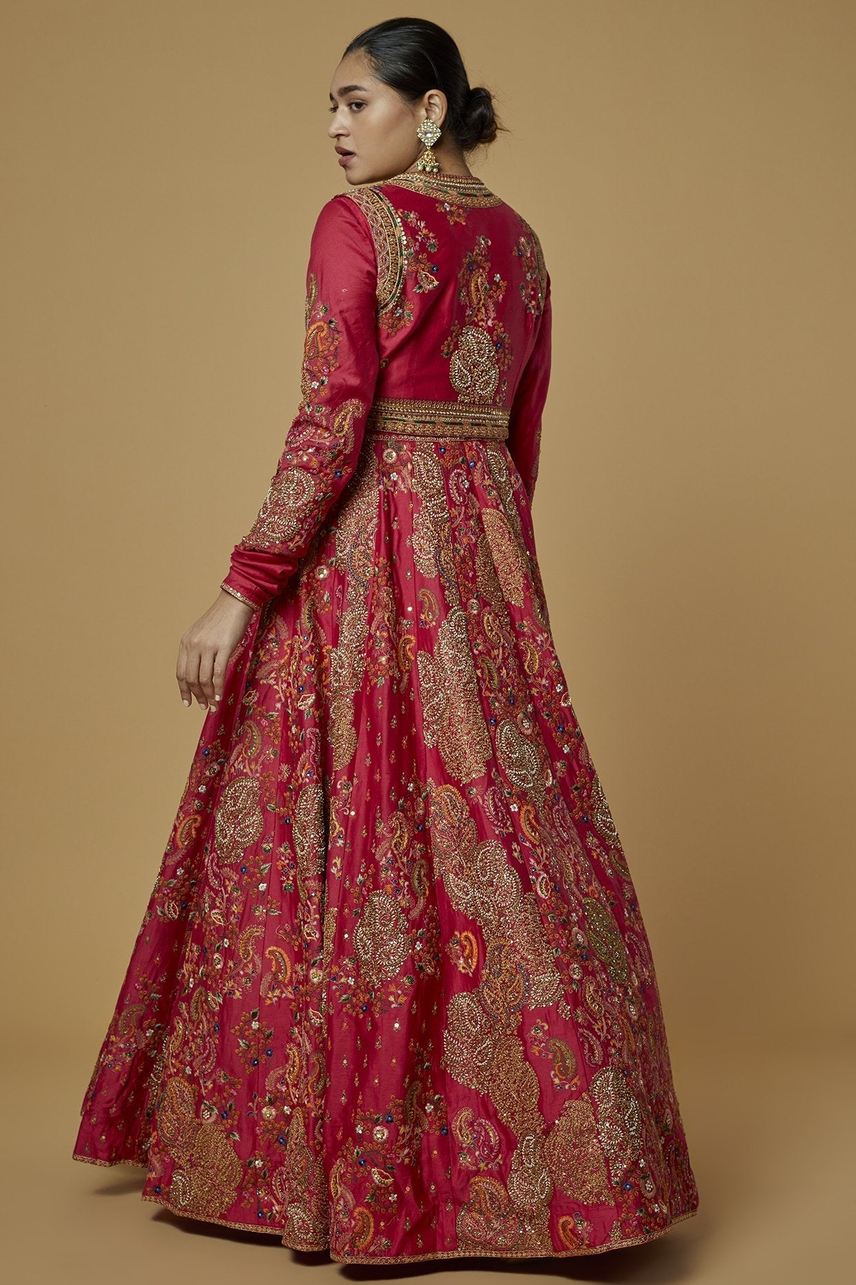 Red Printed Anarkali Set