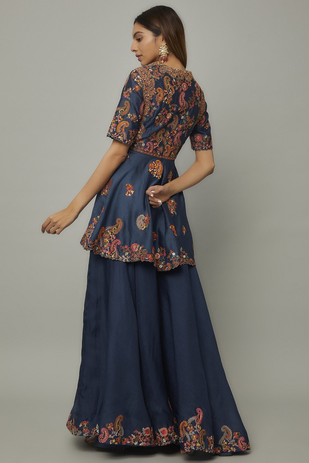 Blue Organza Embroidered Sharara Set