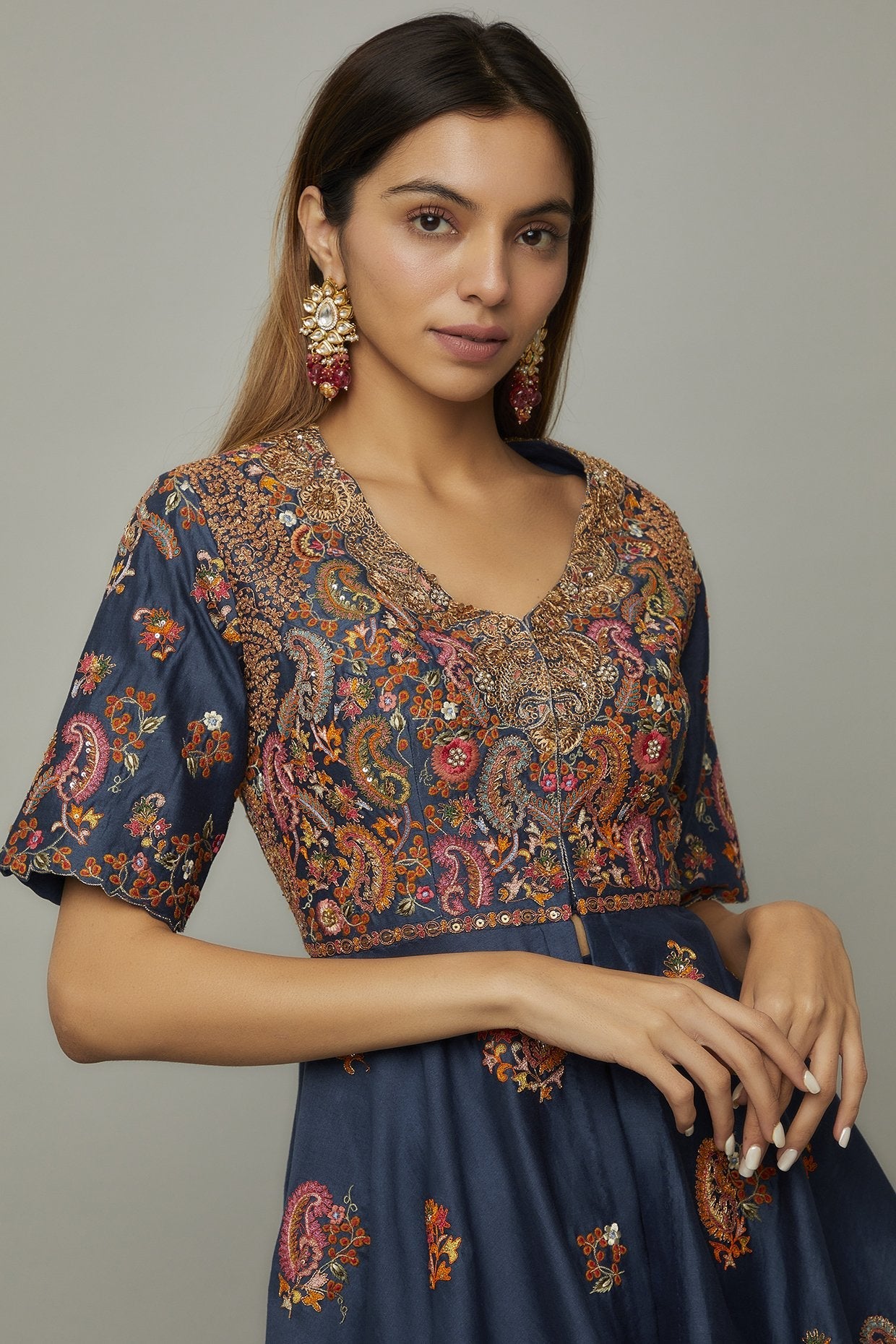 Blue Organza Embroidered Sharara Set