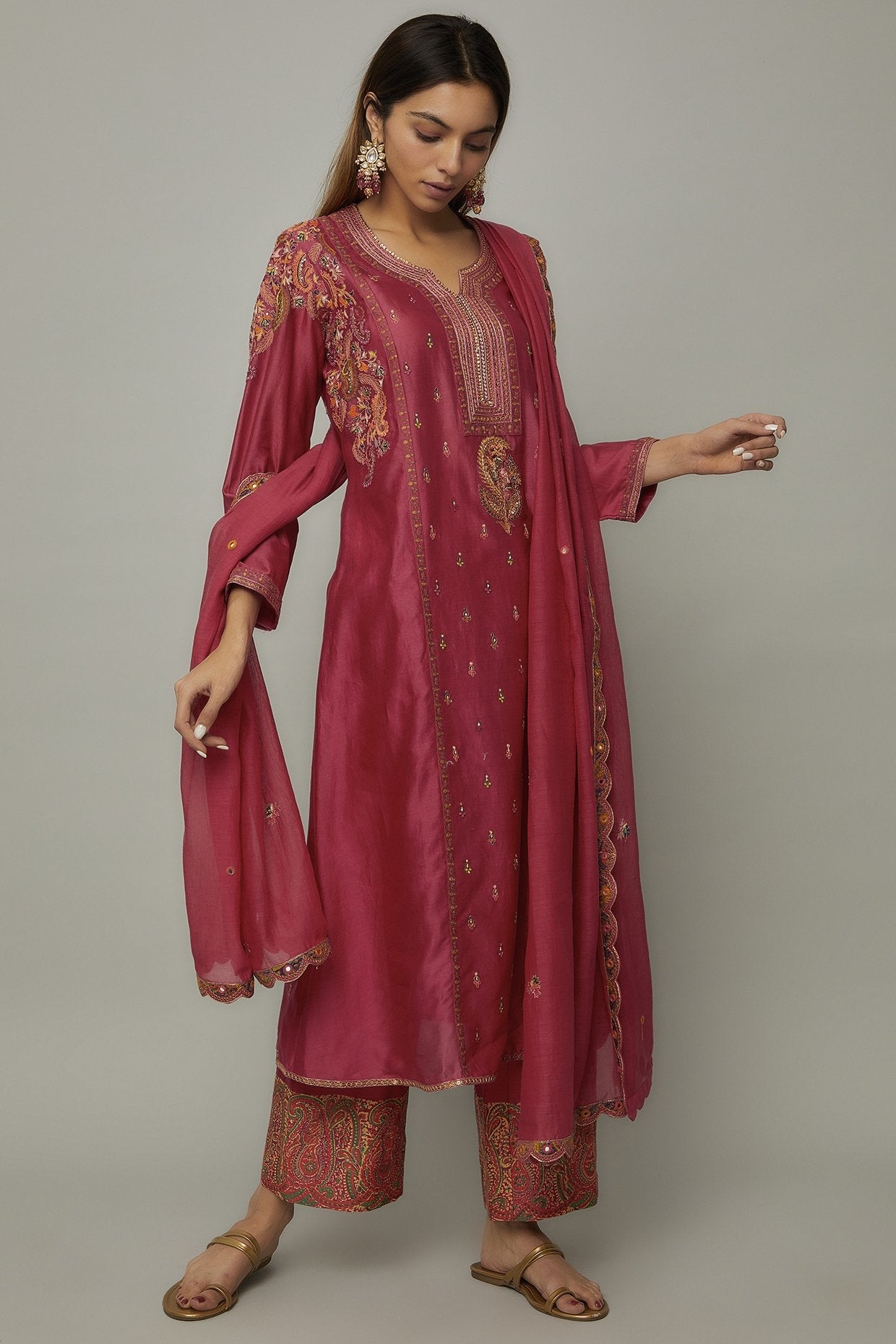 Pink Chanderi Kurta Set
