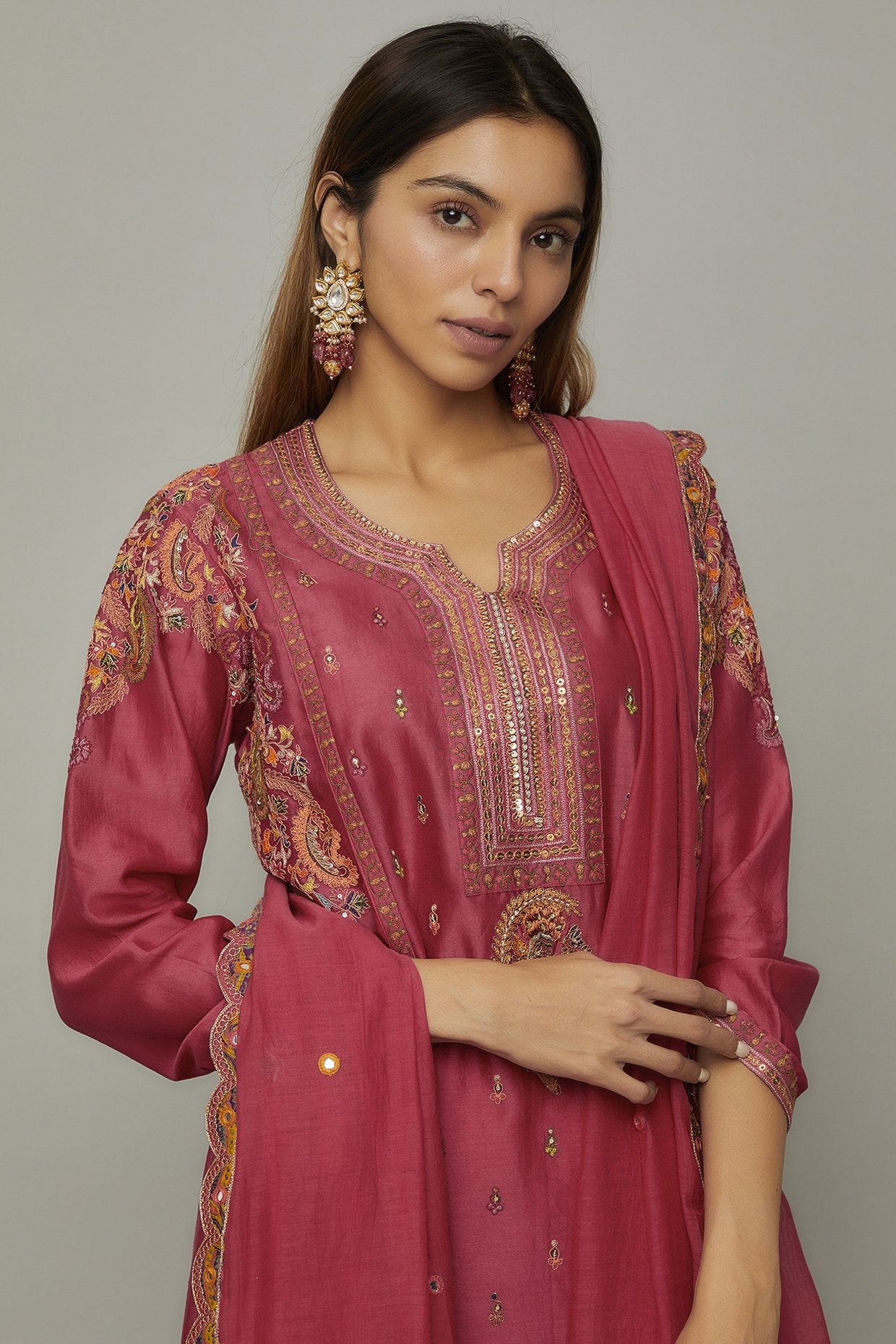 Pink Chanderi Kurta Set