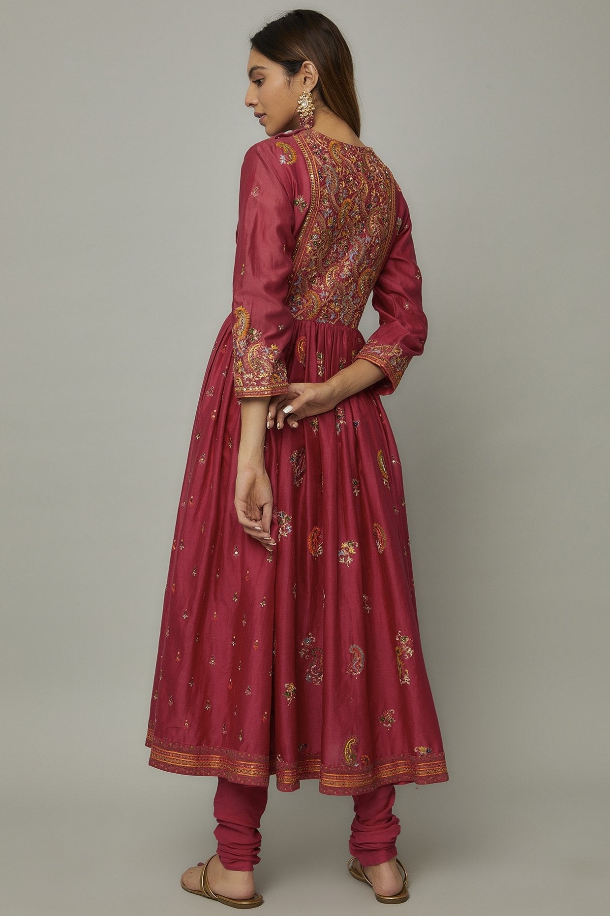Pink Chanderi Embroidered Anarkali Set