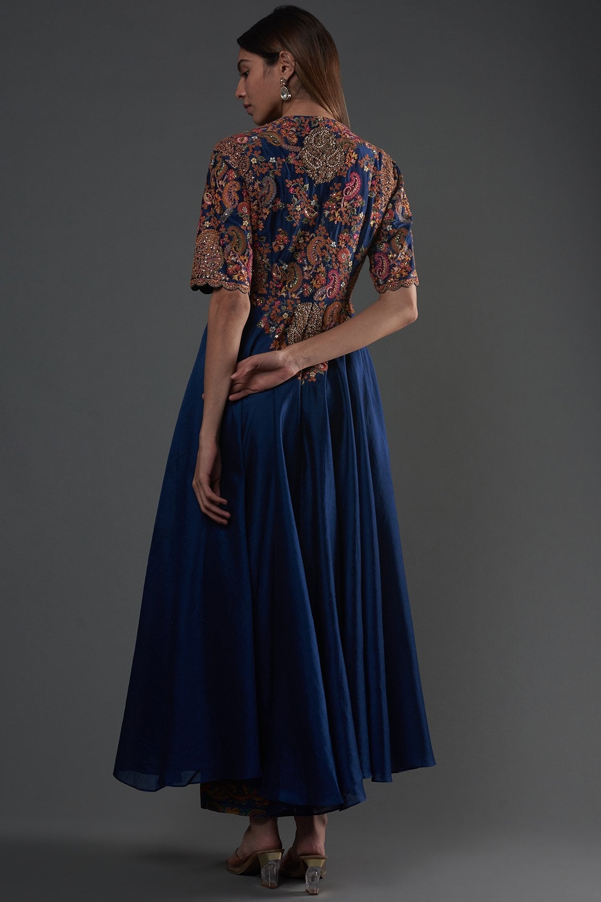 Blue Chanderi Kalidar Kurta Set