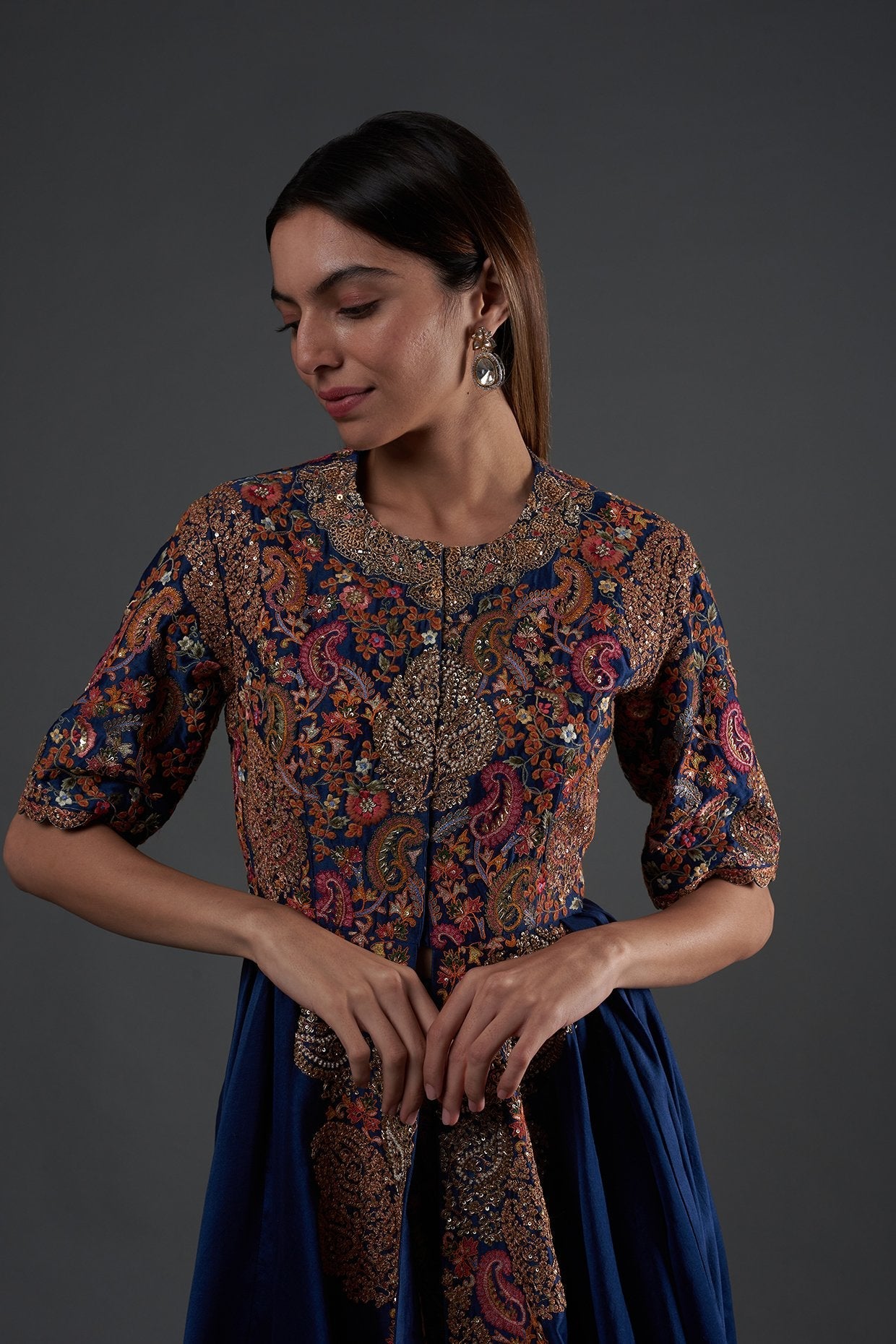 Blue Chanderi Kalidar Kurta Set